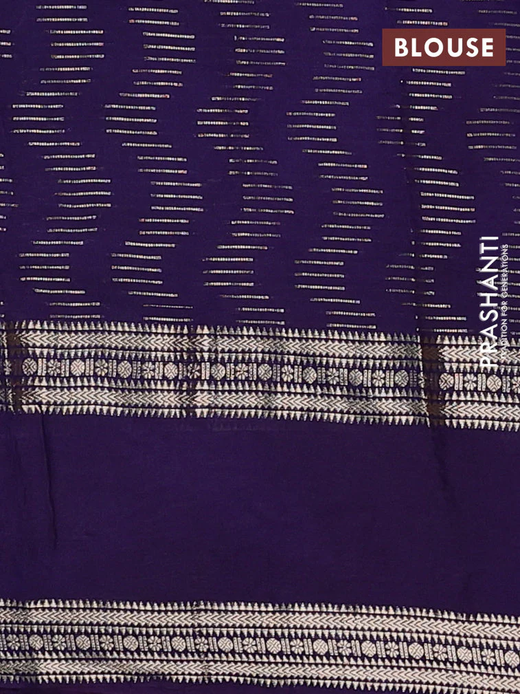 Semi chanderi saree off white and violet with allover zari weaves and embroidery zari border - Image 4