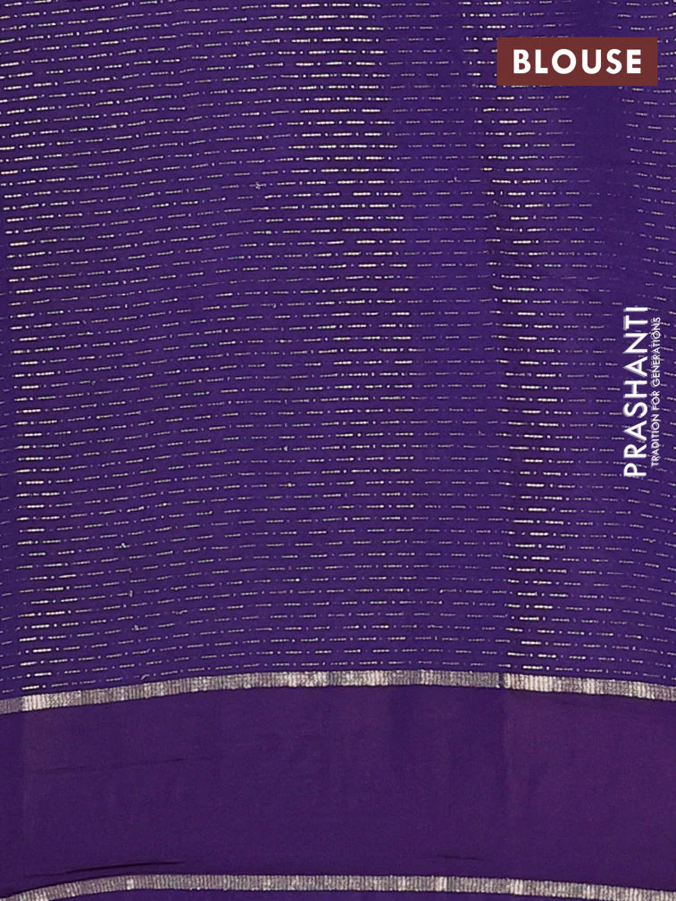 Semi chanderi saree off white and violet with allover zari weaves and embroidery zari border - Image 4