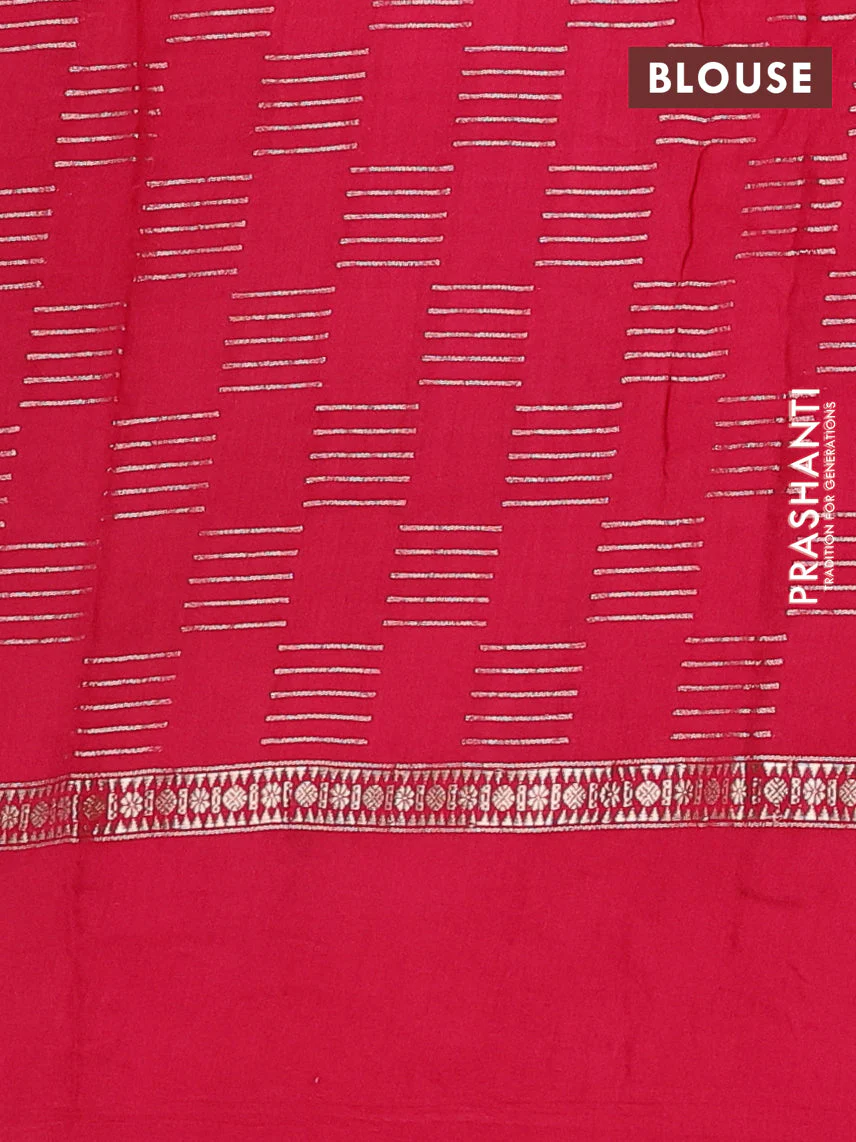 Semi chanderi saree orange and pink with allover zari weaves and embroidery border - Image 4