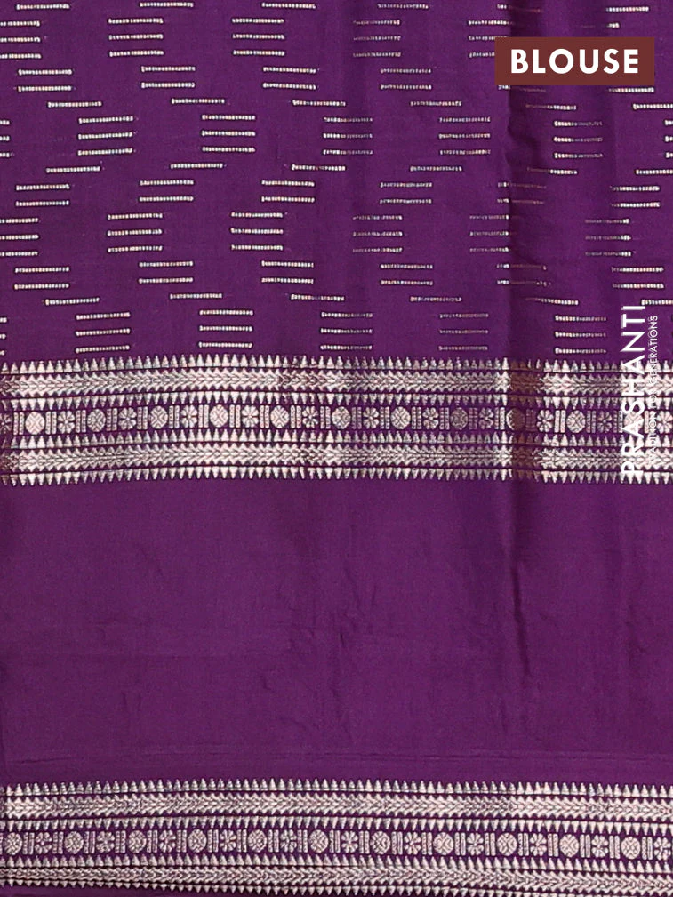 Semi chanderi saree orange and purple with allover zari weaves and embroidery zari border - Image 4