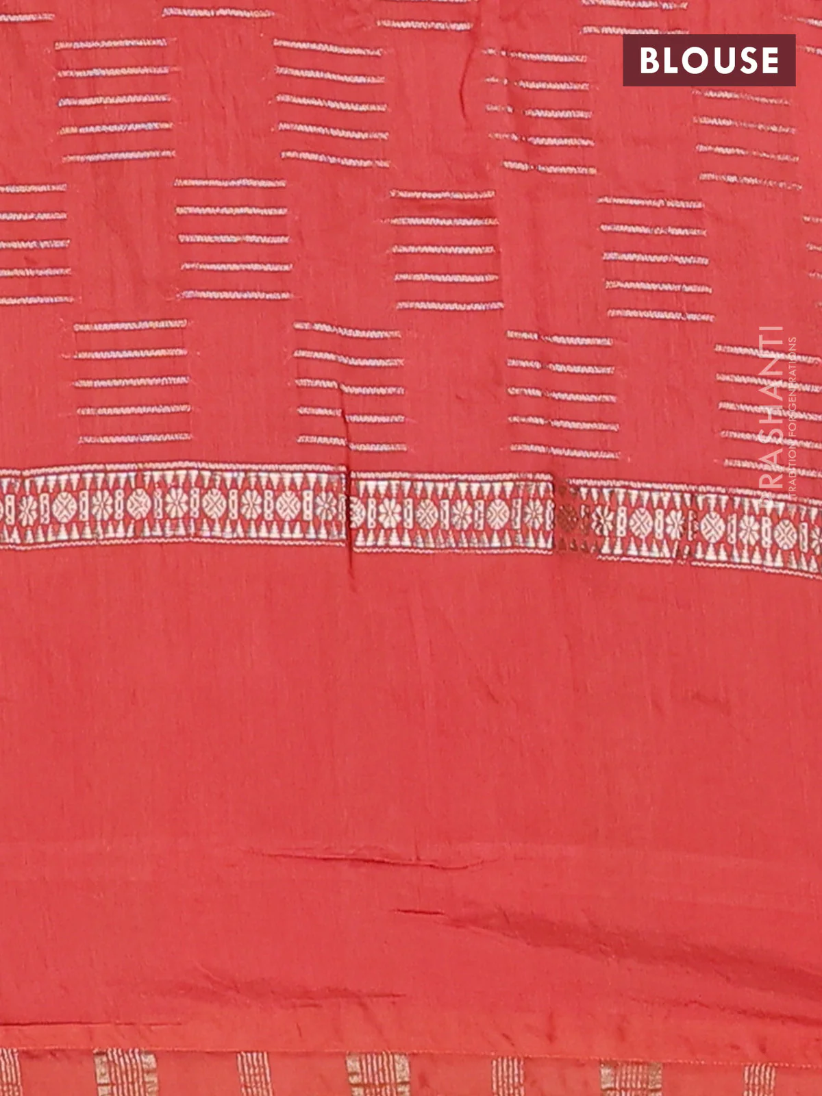 Semi chanderi saree orange with allover zari woven geometric weaves and pichwai embroidery border - Image 4