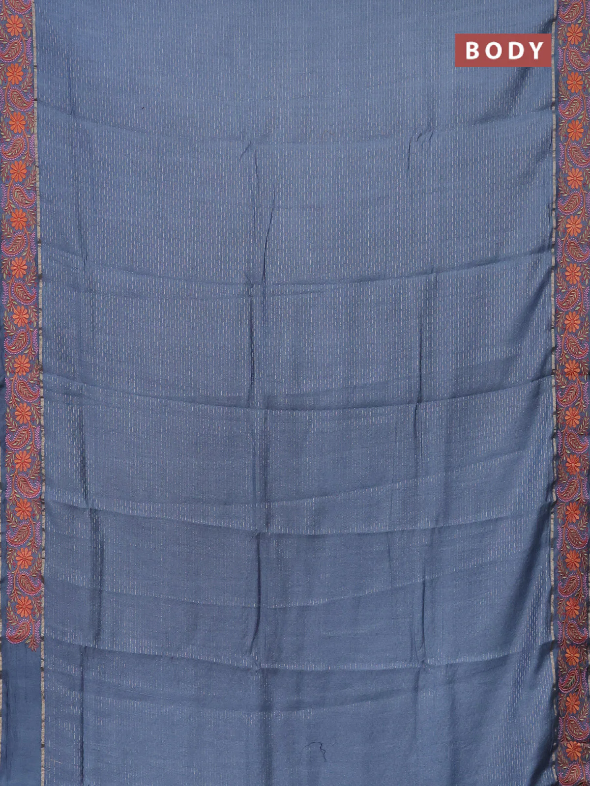 Semi chanderi saree pastel blue with allover zari woven stripes pattern and embroidery border - Image 2