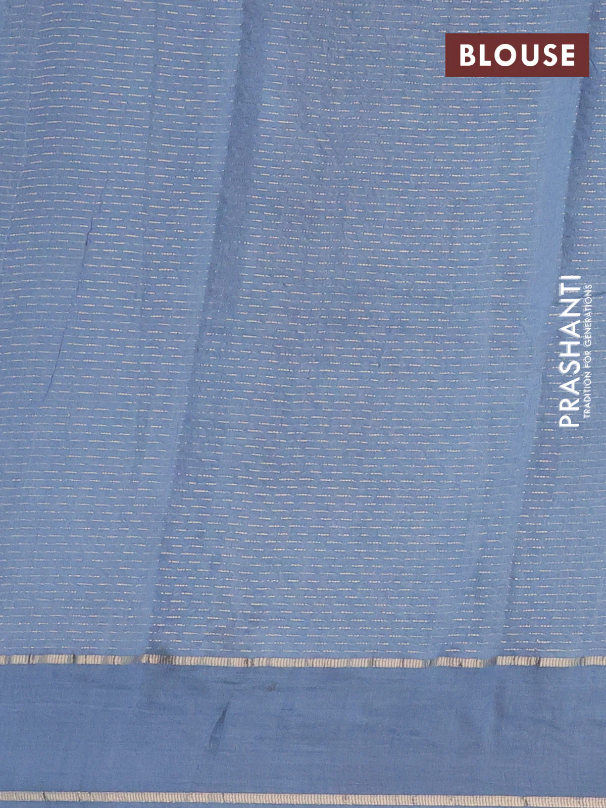 Semi chanderi saree pastel blue with allover zari woven stripes pattern and embroidery border - Image 4
