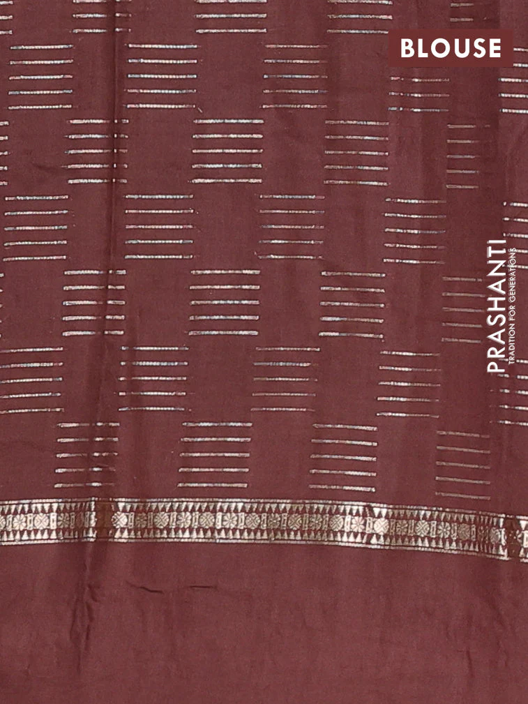 Semi chanderi saree pastel brown and coffee brown with allover zari weaves and embroidery border - Image 4