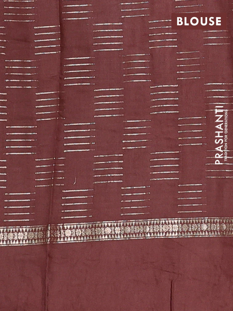 Semi chanderi saree pastel brown and coffee brown with allover zari weaves and embroidery border - Image 4