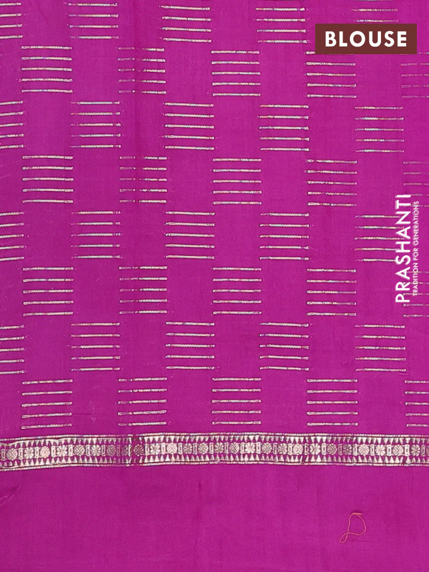 Semi chanderi saree pastel green and purple shade with allover zari weaves and embroidery border - Image 4