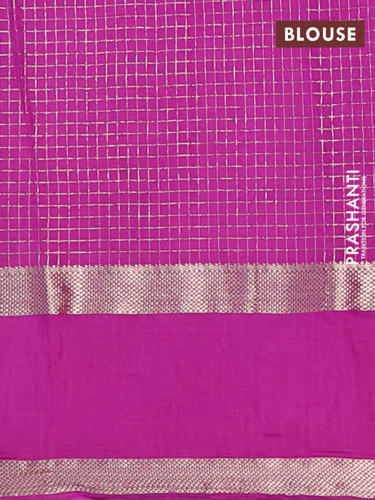 Semi chanderi saree pastel green and purple shade with allover zari woven checked pattern and embroidery zari border - Image 4