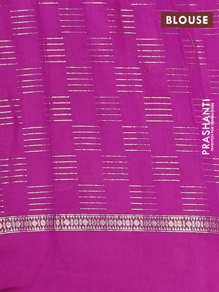 Semi chanderi saree pastel green and purple with allover zari weaves and embroidery border - Image 4