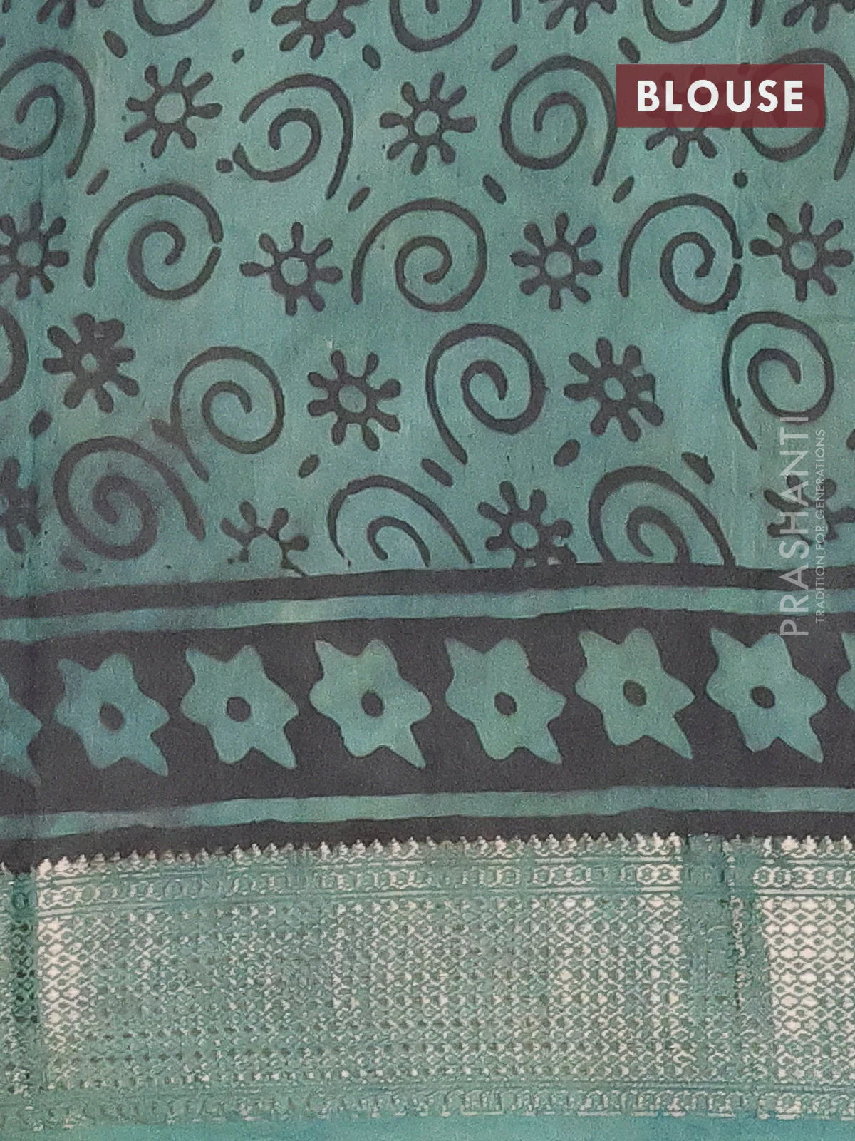 Semi chanderi saree pastel green and teal green shade with allover kalamkari prints and zari woven border - Image 4