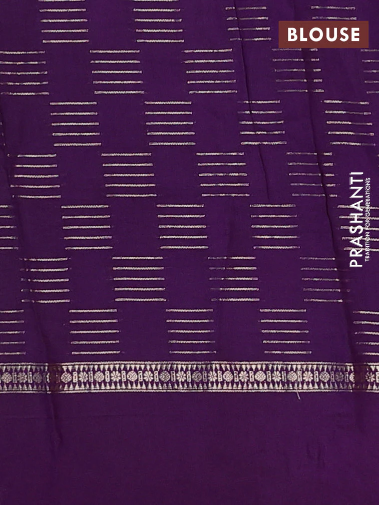 Semi chanderi saree pastel green and violet with allover zari weaves and embroidery border - Image 4