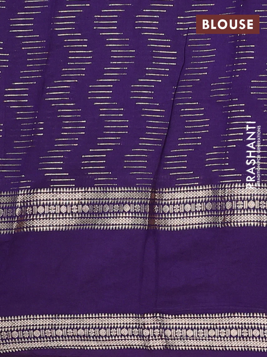 Semi chanderi saree pastel green and violet with allover zari weaves and embroidery zari border - Image 4