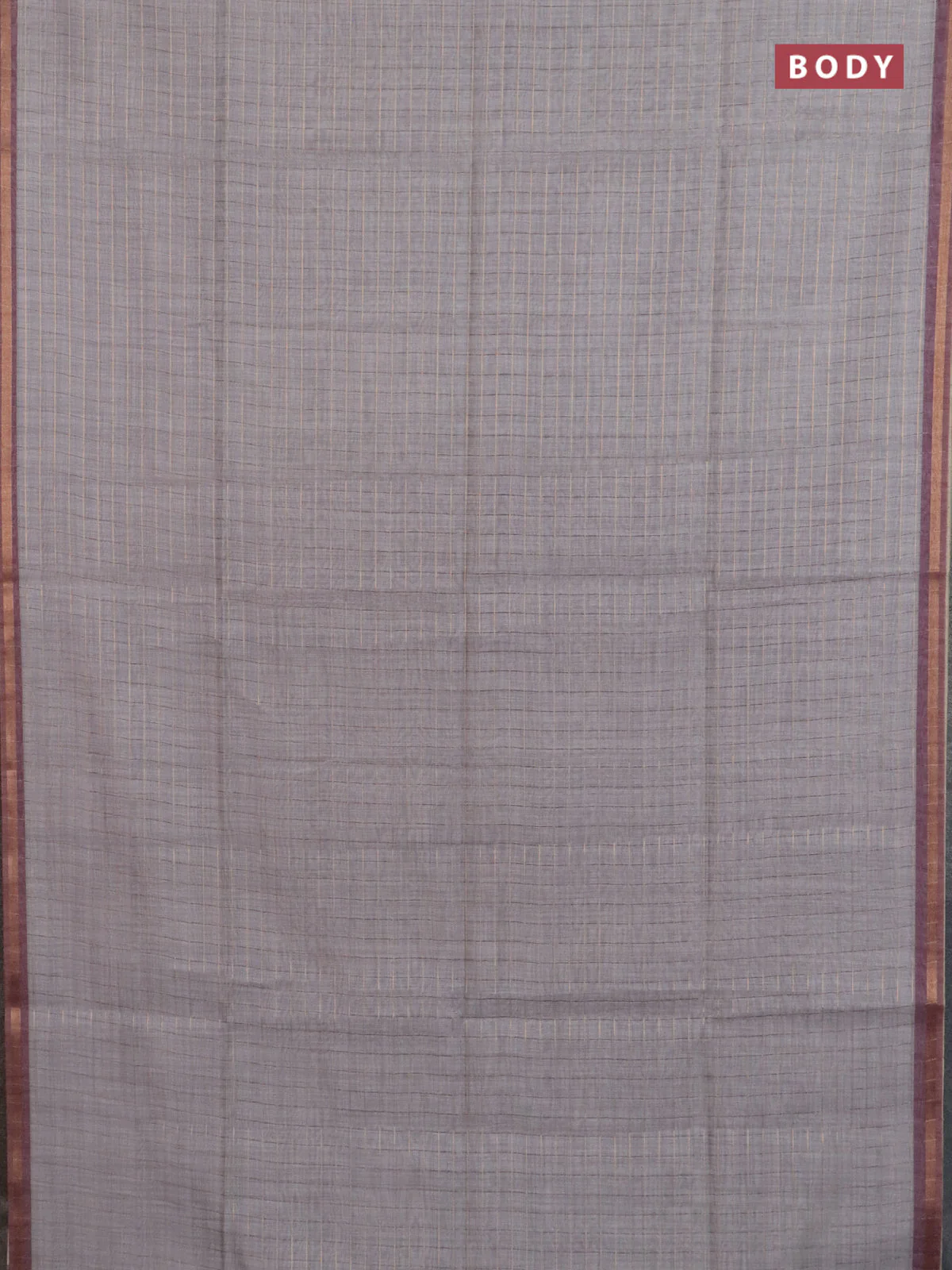 Semi chanderi saree pastel grey and rosy brown with allover zari woven checked pattern and kalamkari printed pallu - Image 2