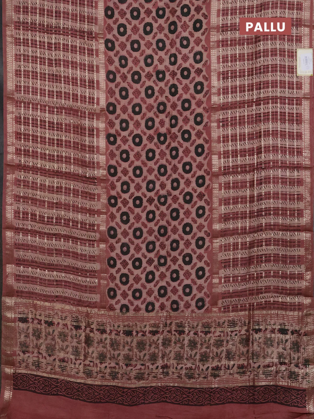 Semi chanderi saree pastel peach shade with allover ajrakh prints and long printed zari border - Image 3