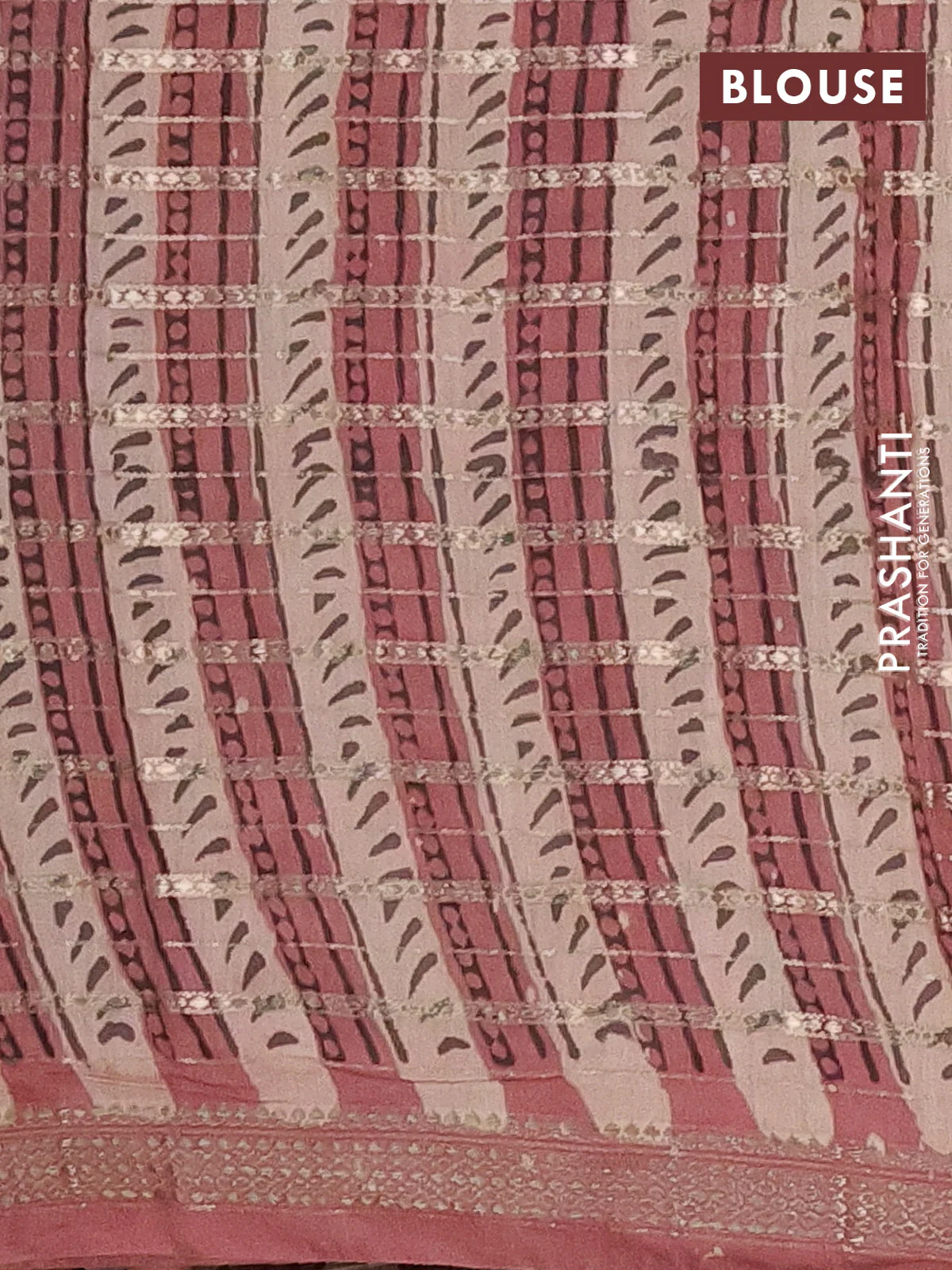 Semi chanderi saree pastel peach shade with allover ajrakh prints and long printed zari border - Image 4