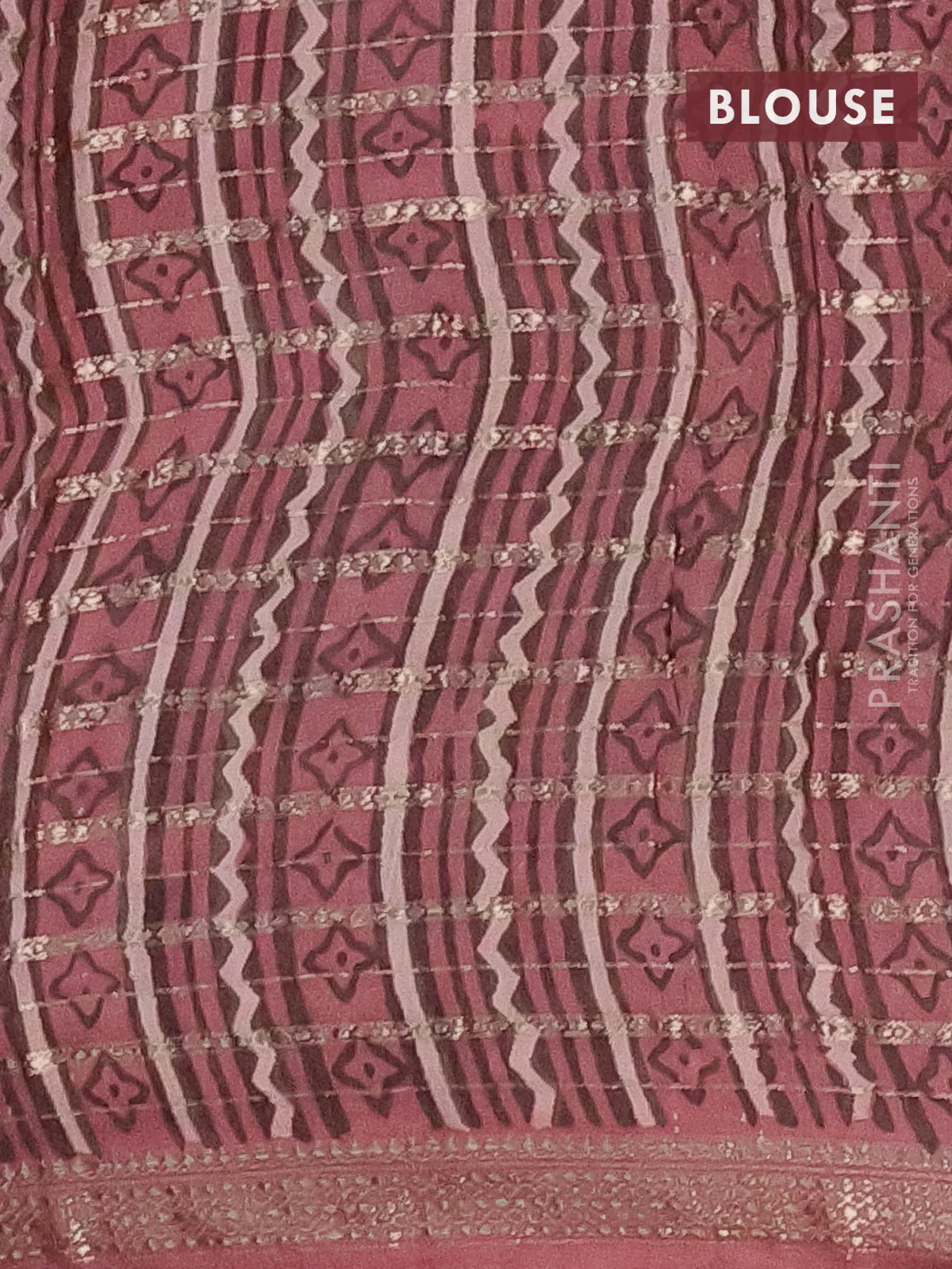 Semi chanderi saree pastel peach  with allover kalamkari prints and long printed zari border - Image 4