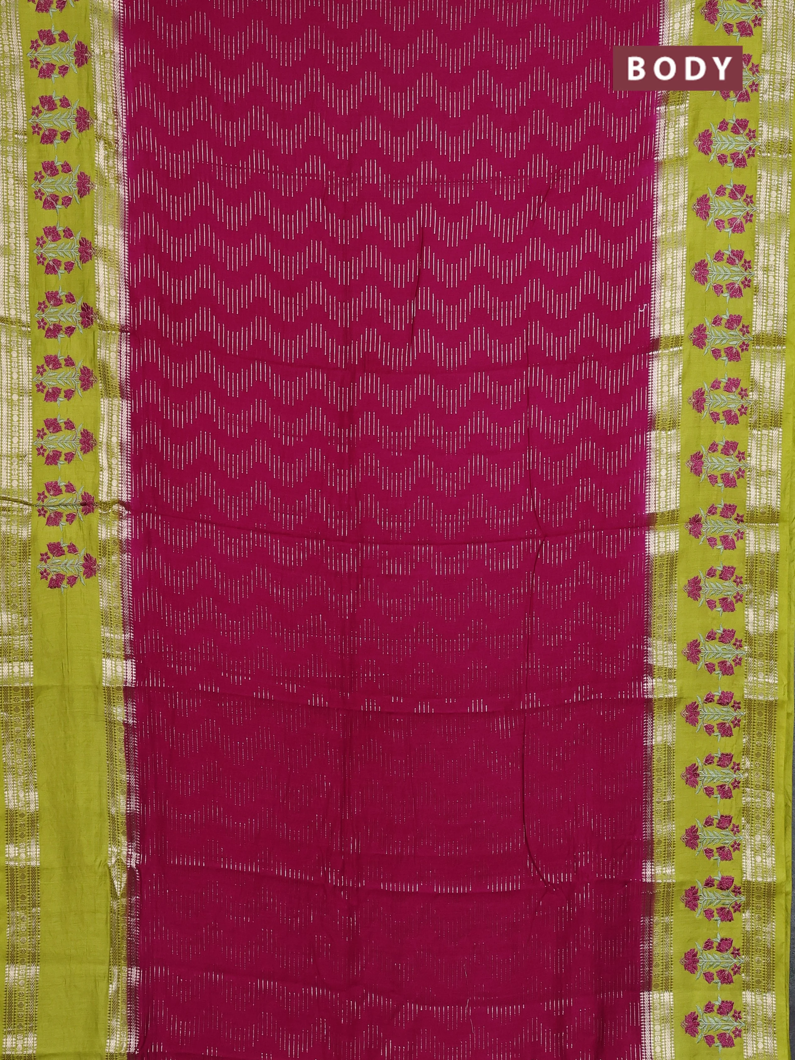Semi chanderi saree pink and light green with allover zari weaves and embroidery zari border - Image 2