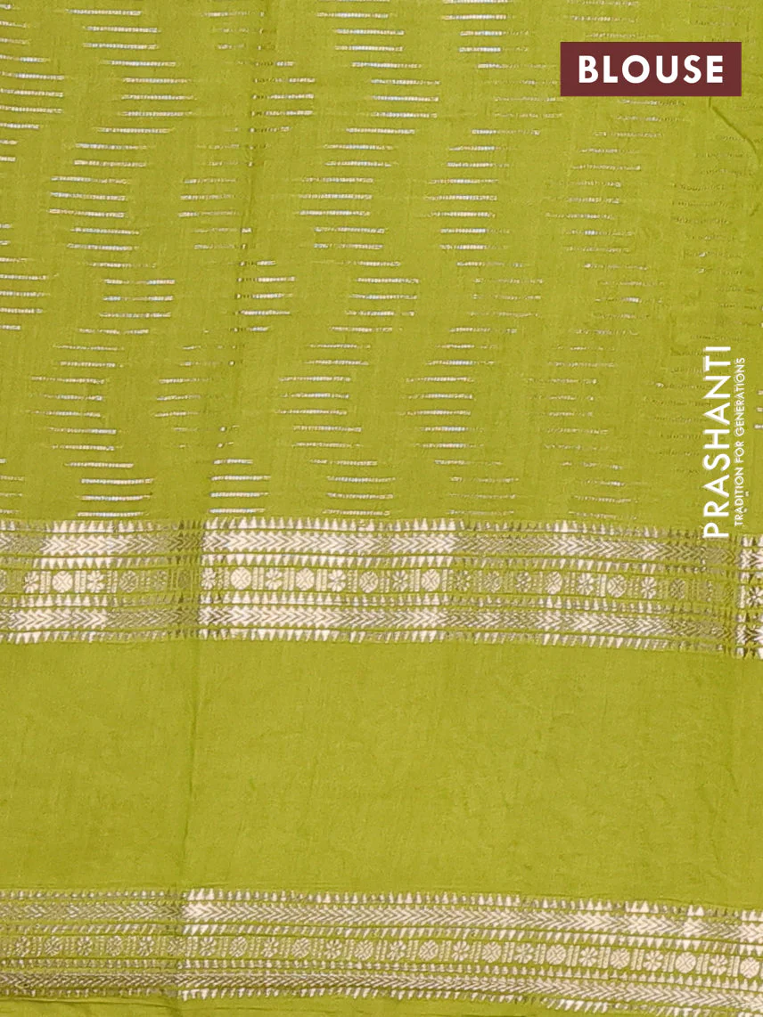 Semi chanderi saree pink and light green with allover zari weaves and embroidery zari border - Image 4