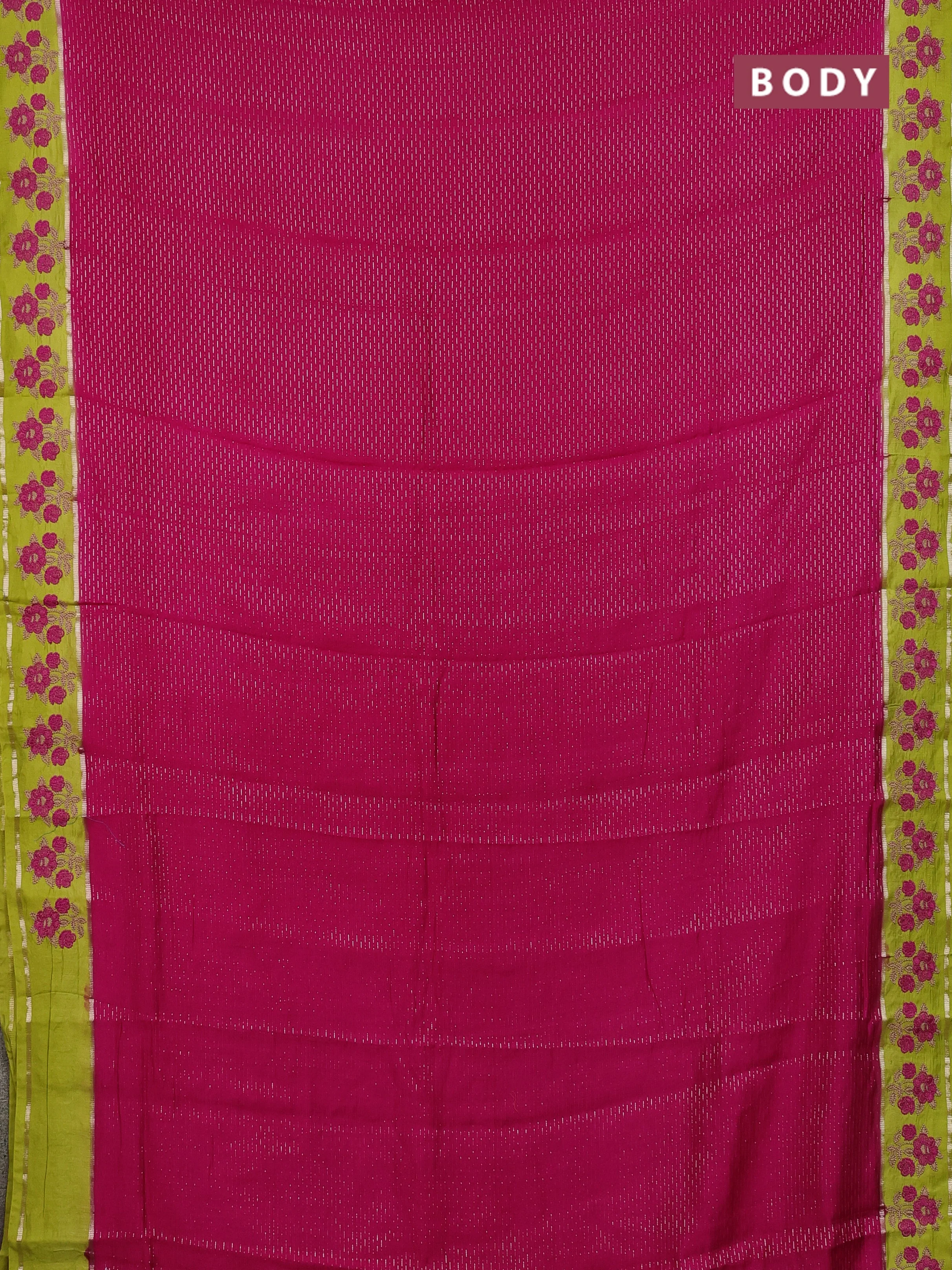 Semi chanderi saree pink and light green with allover zari weaves and embroidery zari border - Image 2
