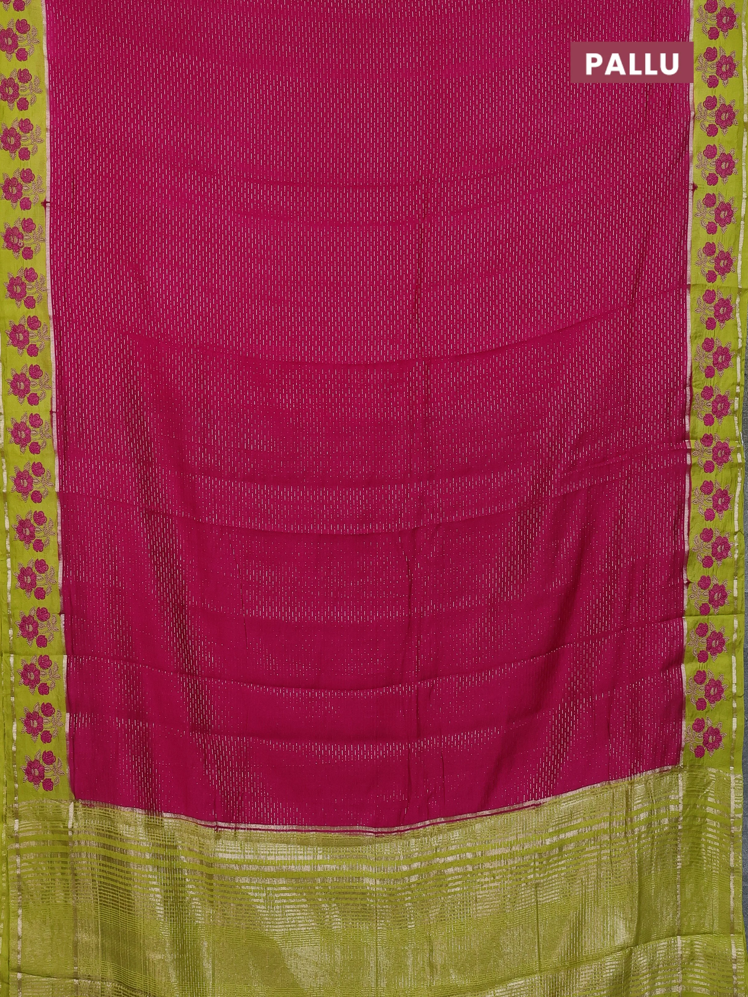 Semi chanderi saree pink and light green with allover zari weaves and embroidery zari border - Image 3