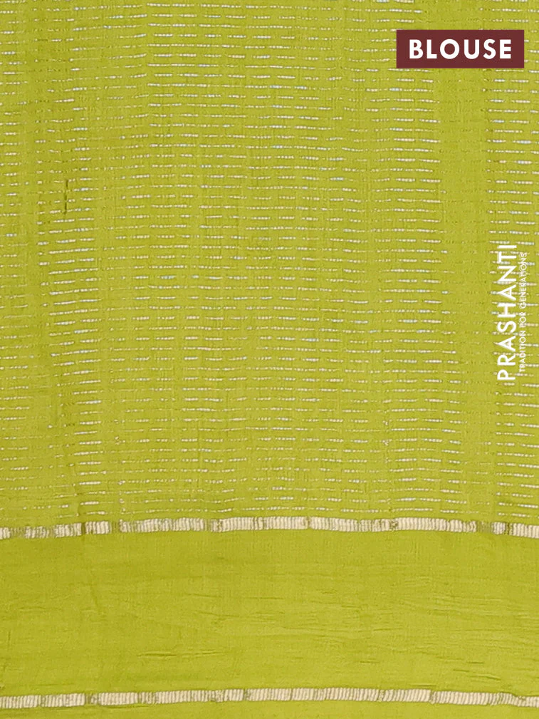 Semi chanderi saree pink and light green with allover zari weaves and embroidery zari border - Image 4