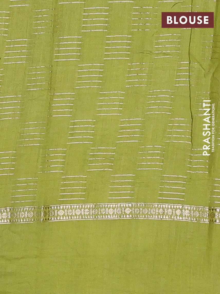 Semi chanderi saree pink and mehendi green with allover zari weaves and embroidery border - Image 4