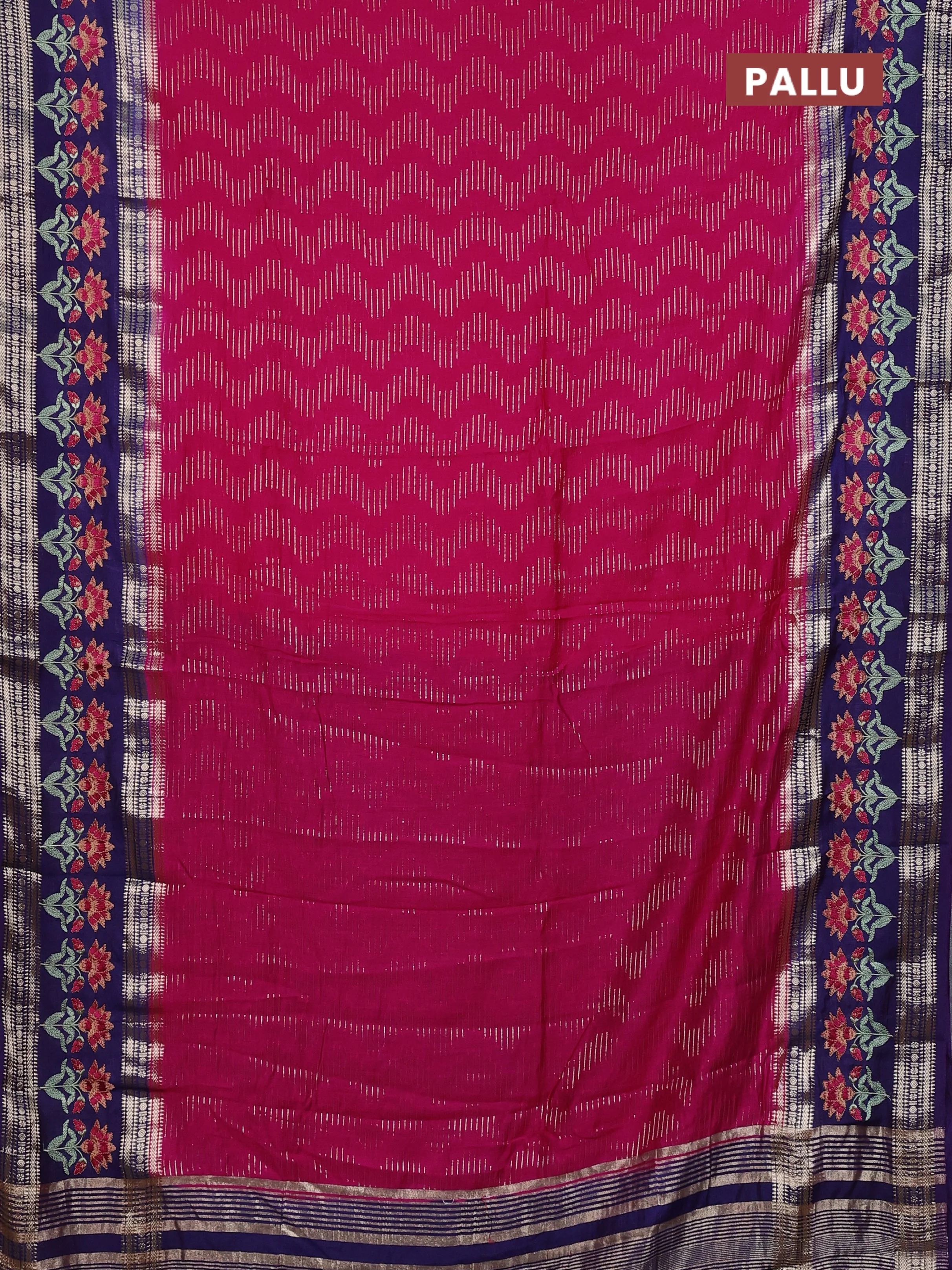 Semi chanderi saree pink and violet with allover zari weaves and embroidery zari border - Image 3