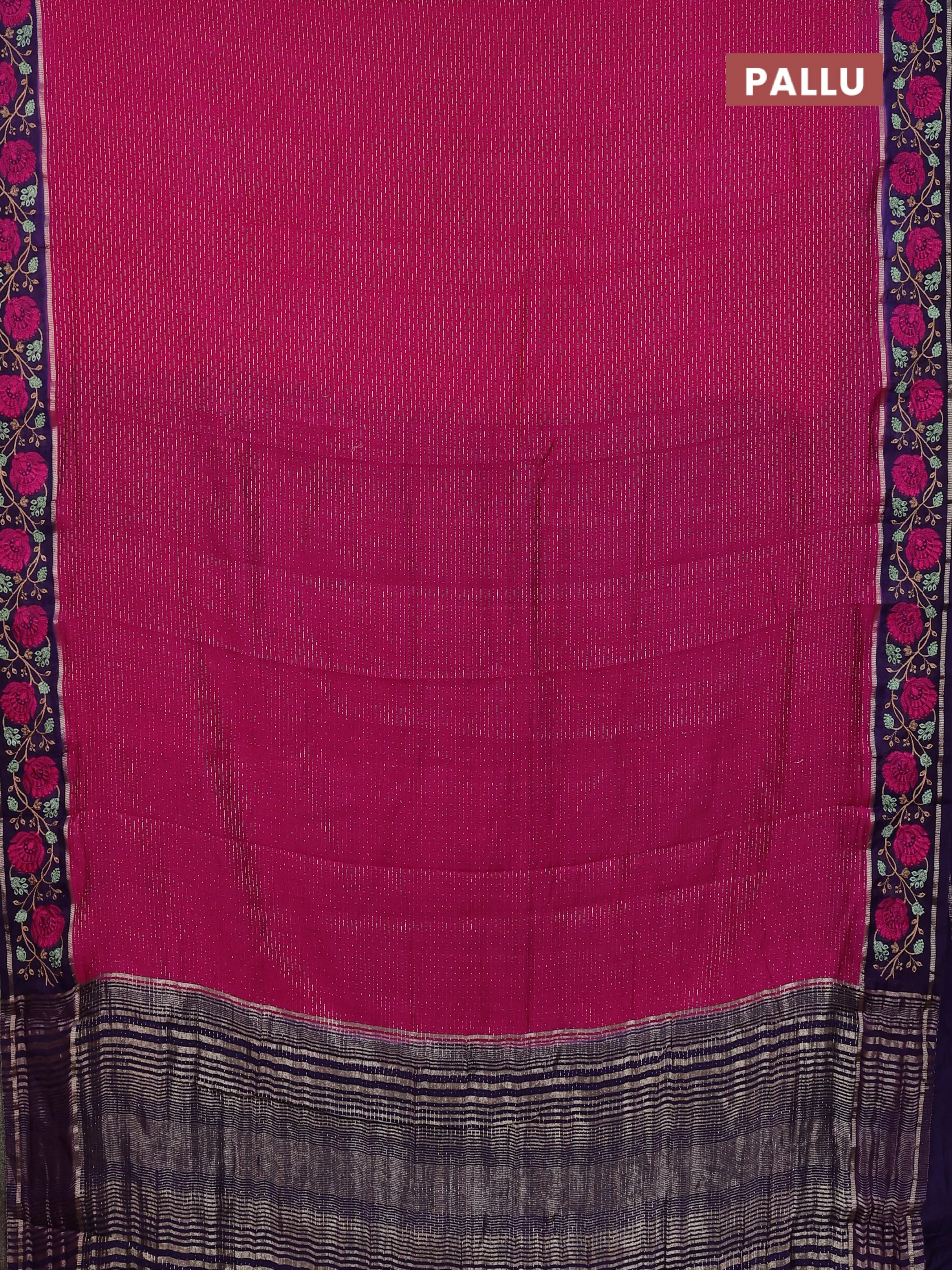 Semi chanderi saree pink and violet with allover zari weaves and embroidery zari border - Image 3