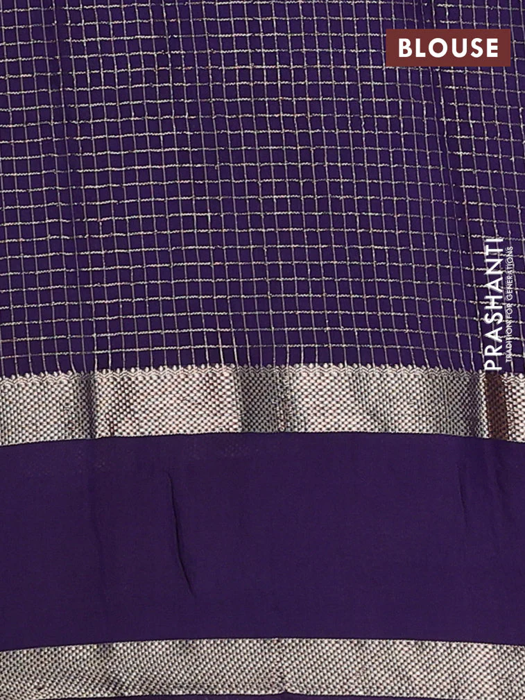 Semi chanderi saree pink and violet with allover zari woven checked pattern and embroidery zari border - Image 4