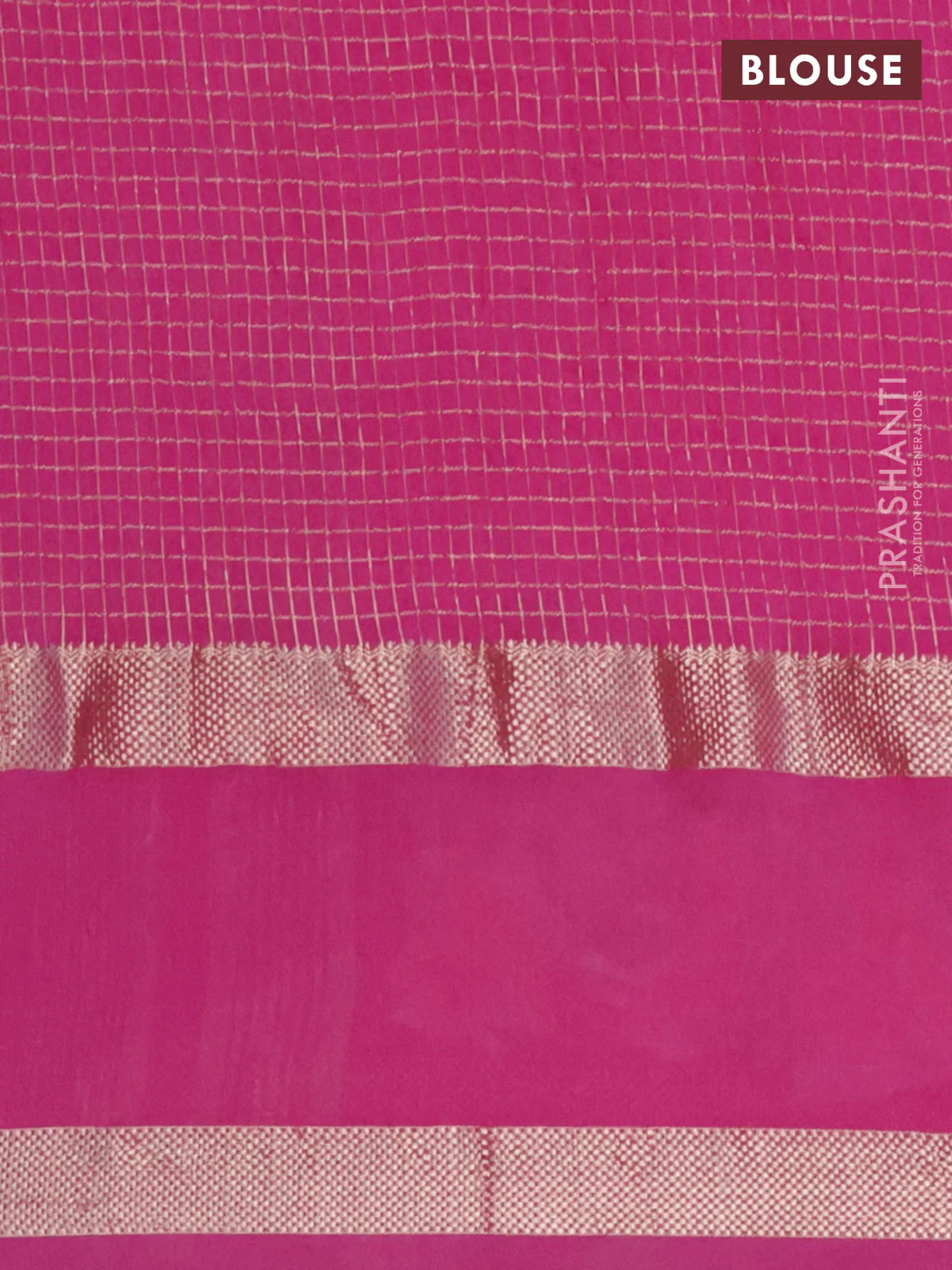 Semi chanderi saree pink with allover zari checked pattern and embroidery border - Image 4