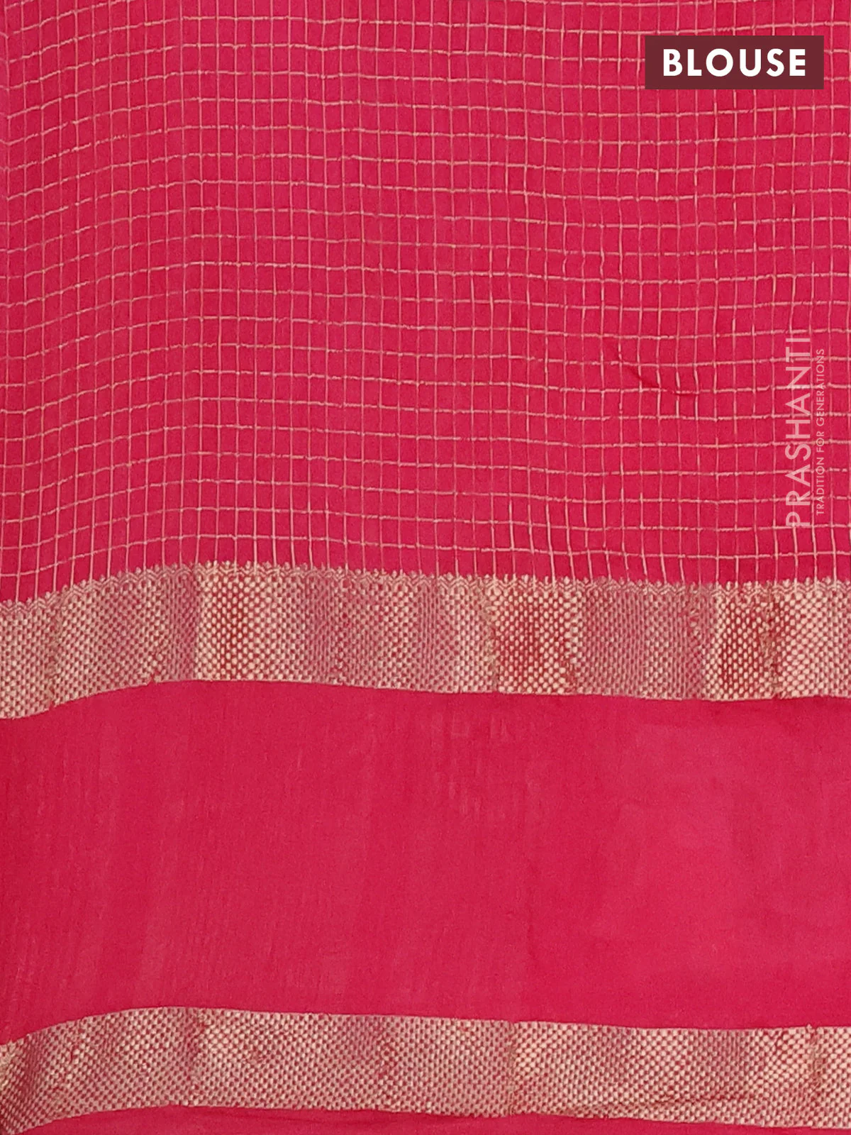Semi chanderi saree pink with allover zari checked pattern and embroidery border - Image 4