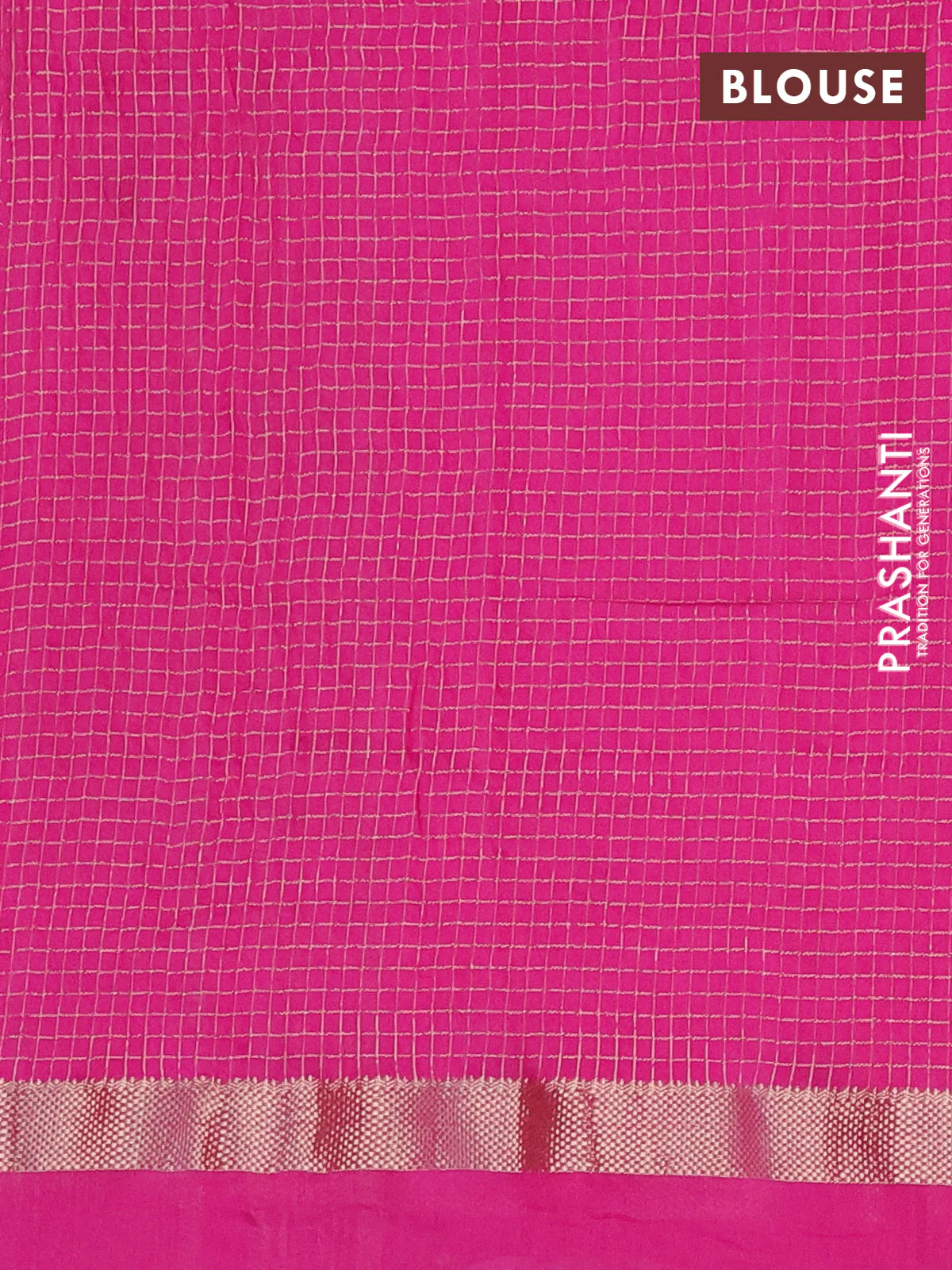 Semi chanderi saree pink with allover zari checked pattern and pichwai embroidery border - Image 4