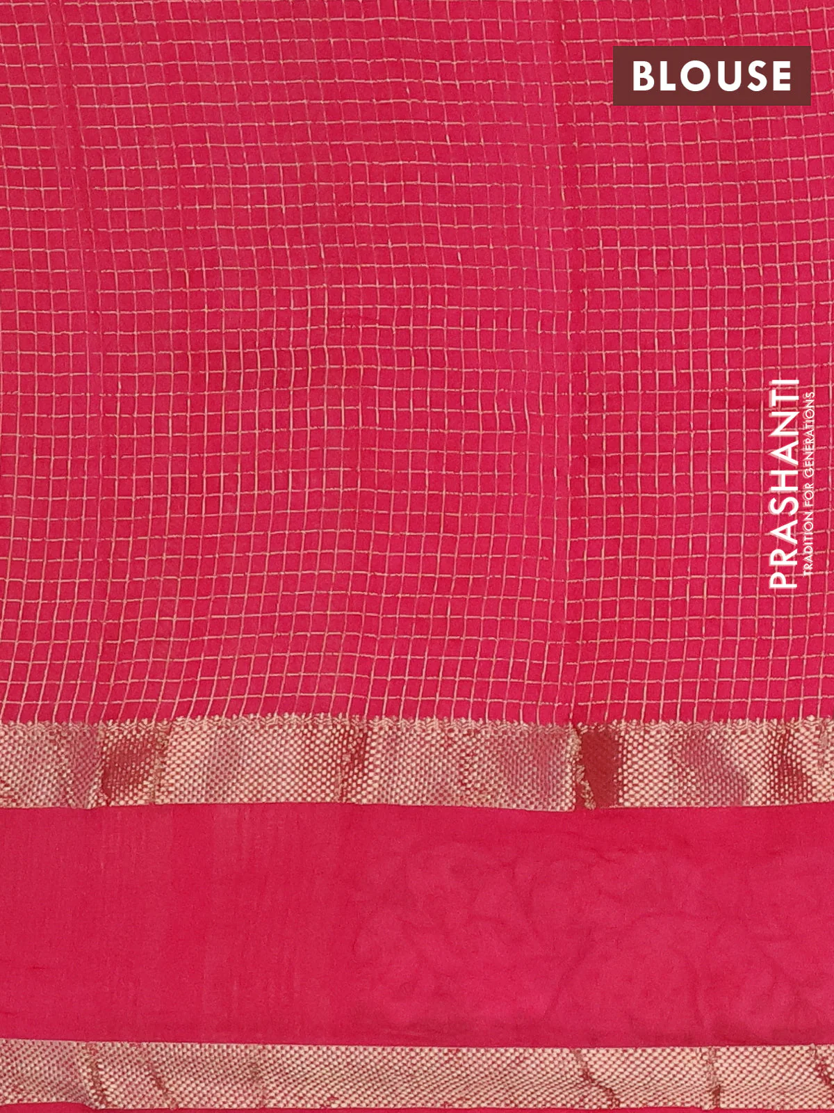 Semi chanderi saree pink with allover zari checked pattern and pichwai embroidery border - Image 4
