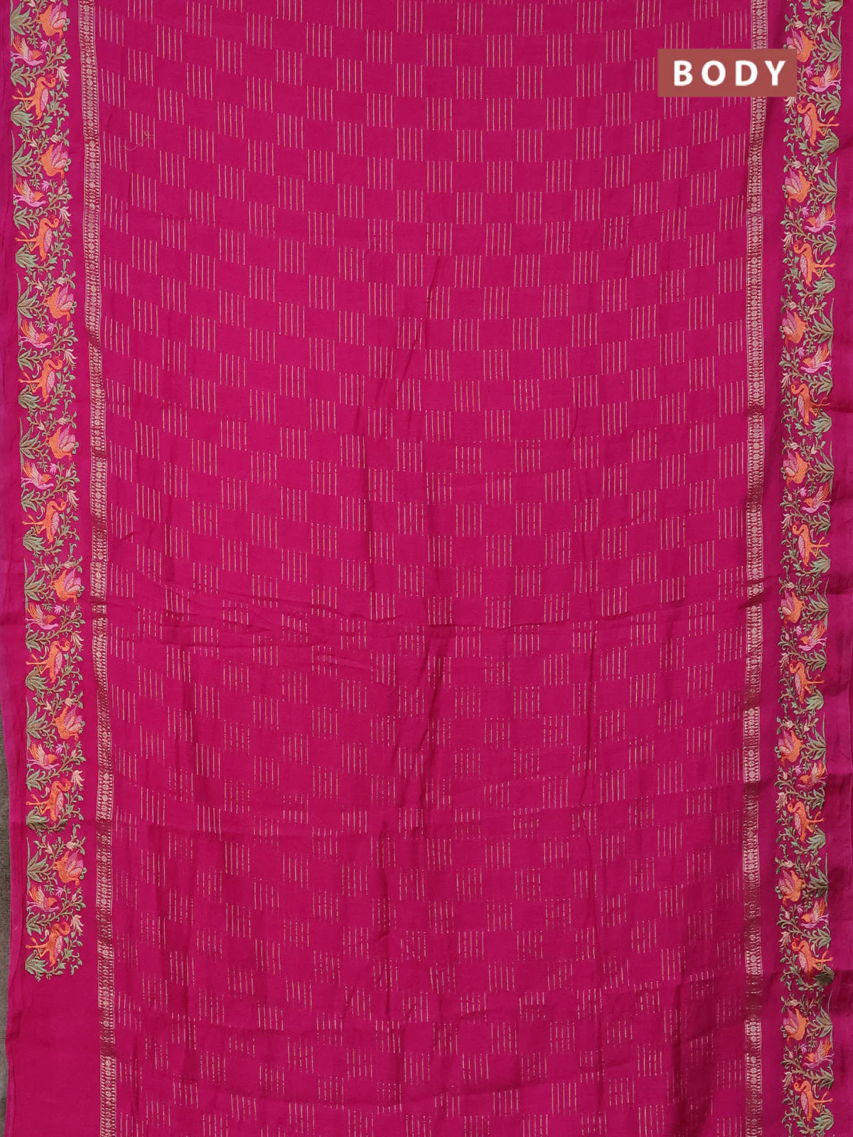 Semi chanderi saree pink with allover zari weaves and embroidery border - Image 2