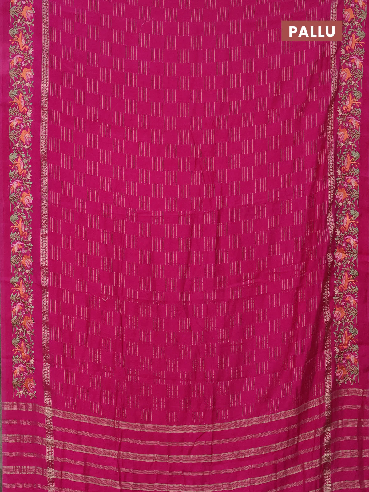 Semi chanderi saree pink with allover zari weaves and embroidery border - Image 3