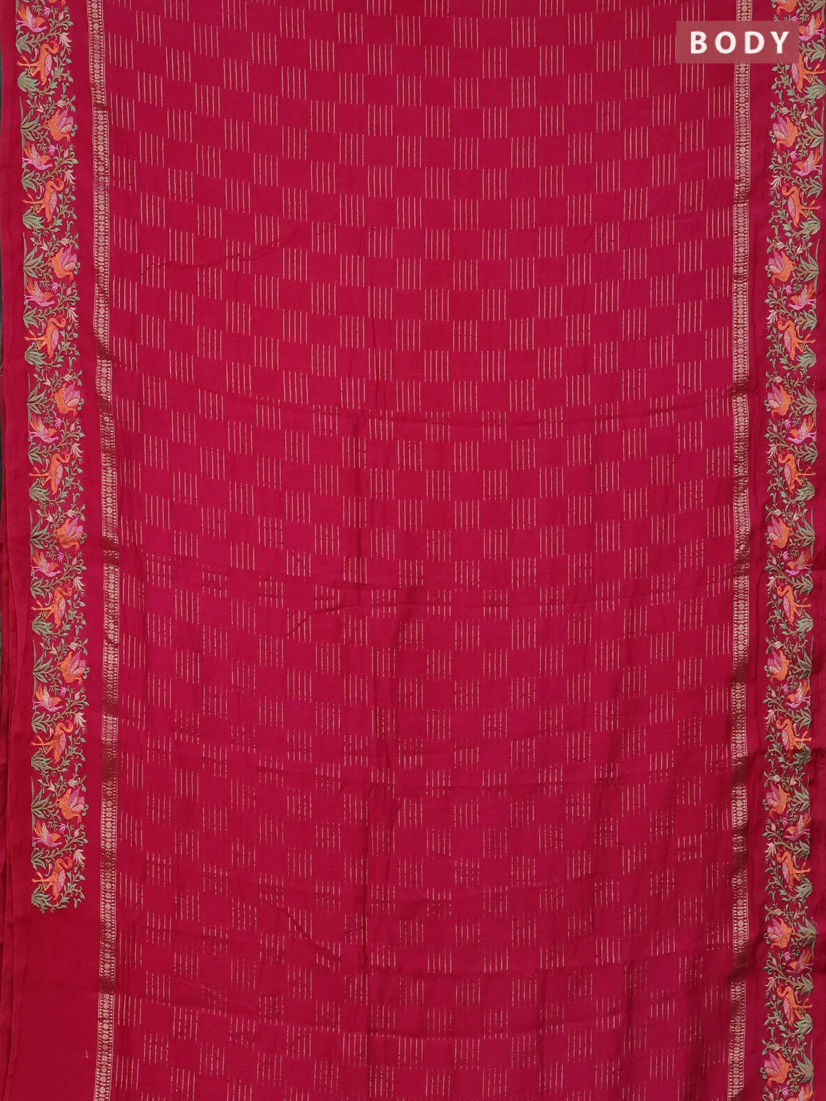 Semi chanderi saree pink with allover zari weaves and embroidery border - Image 2