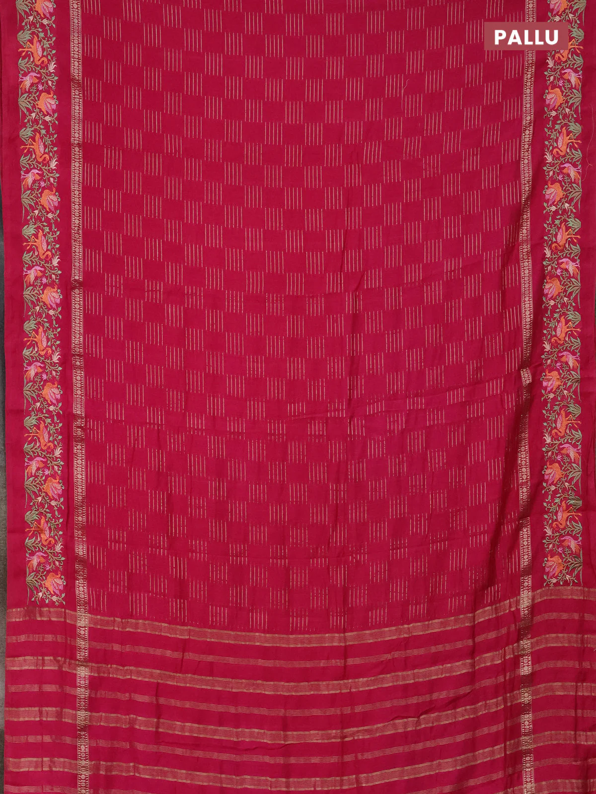 Semi chanderi saree pink with allover zari weaves and embroidery border - Image 3