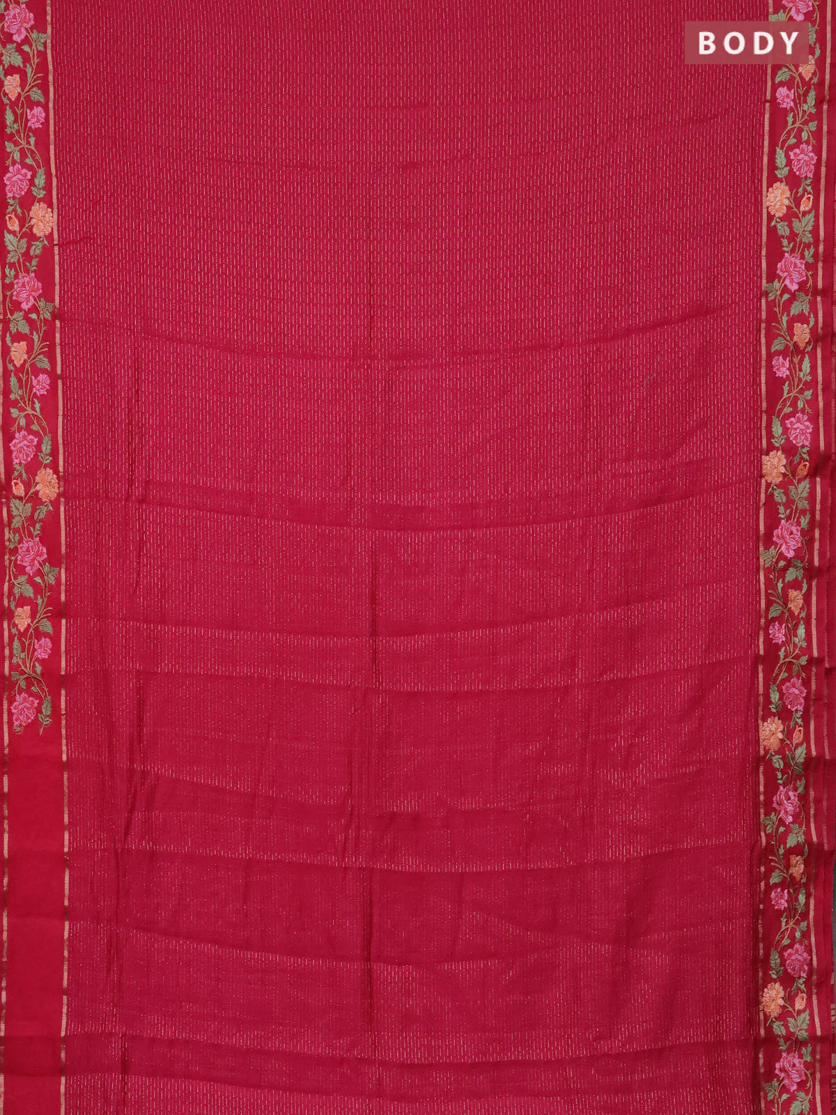 Semi chanderi saree pink with allover zari weaves and floral embroidery border - Image 2