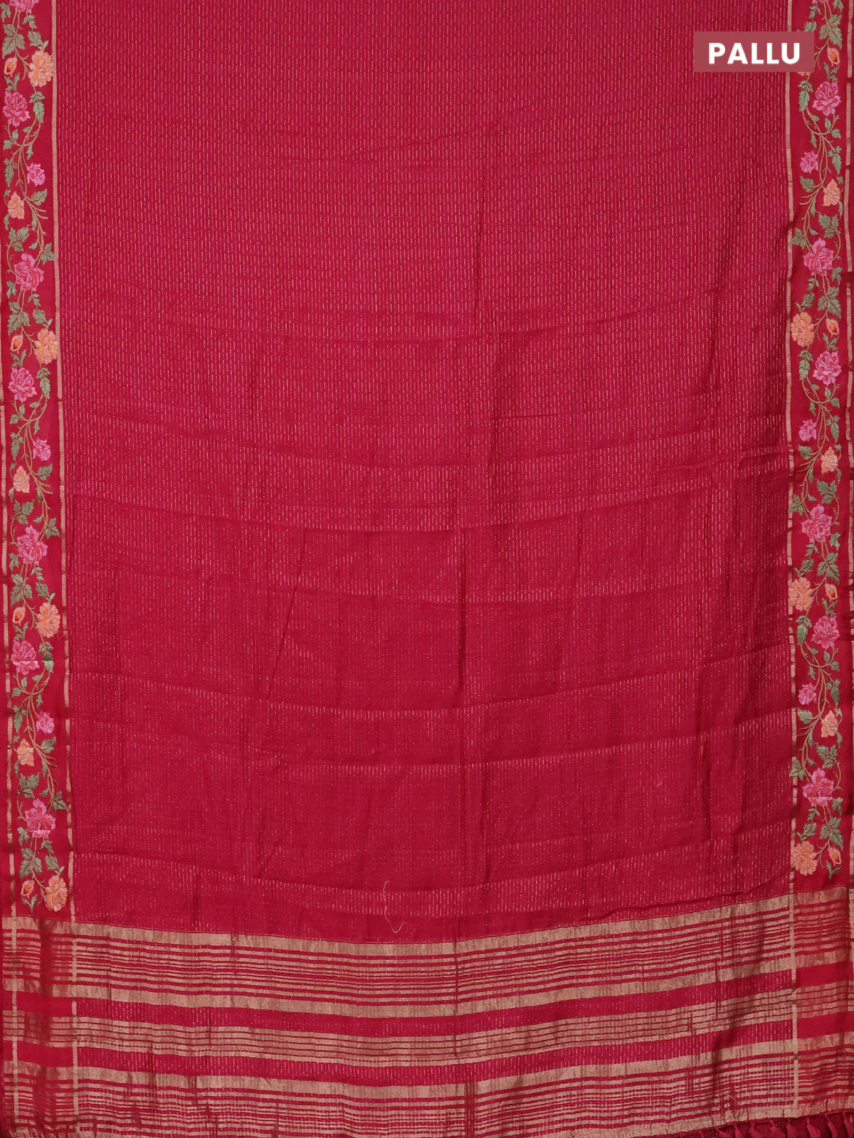 Semi chanderi saree pink with allover zari weaves and floral embroidery border - Image 3