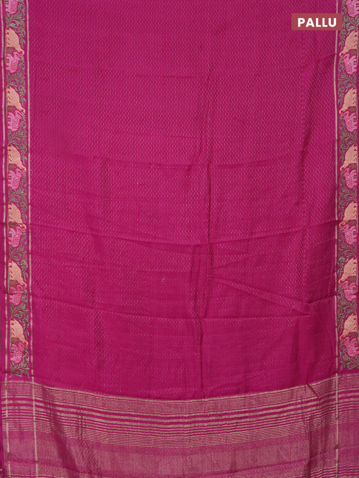 Semi chanderi saree pink with allover zari weaves and floral embroidery border - Image 3