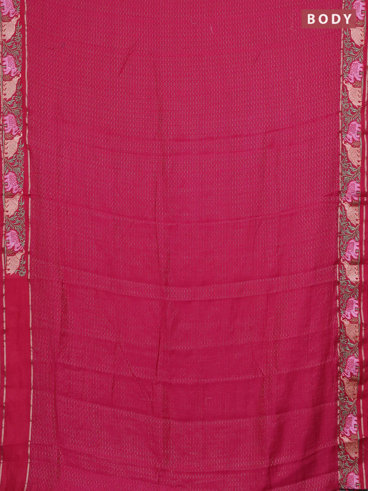 Semi chanderi saree pink with allover zari weaves and floral embroidery border - Image 2