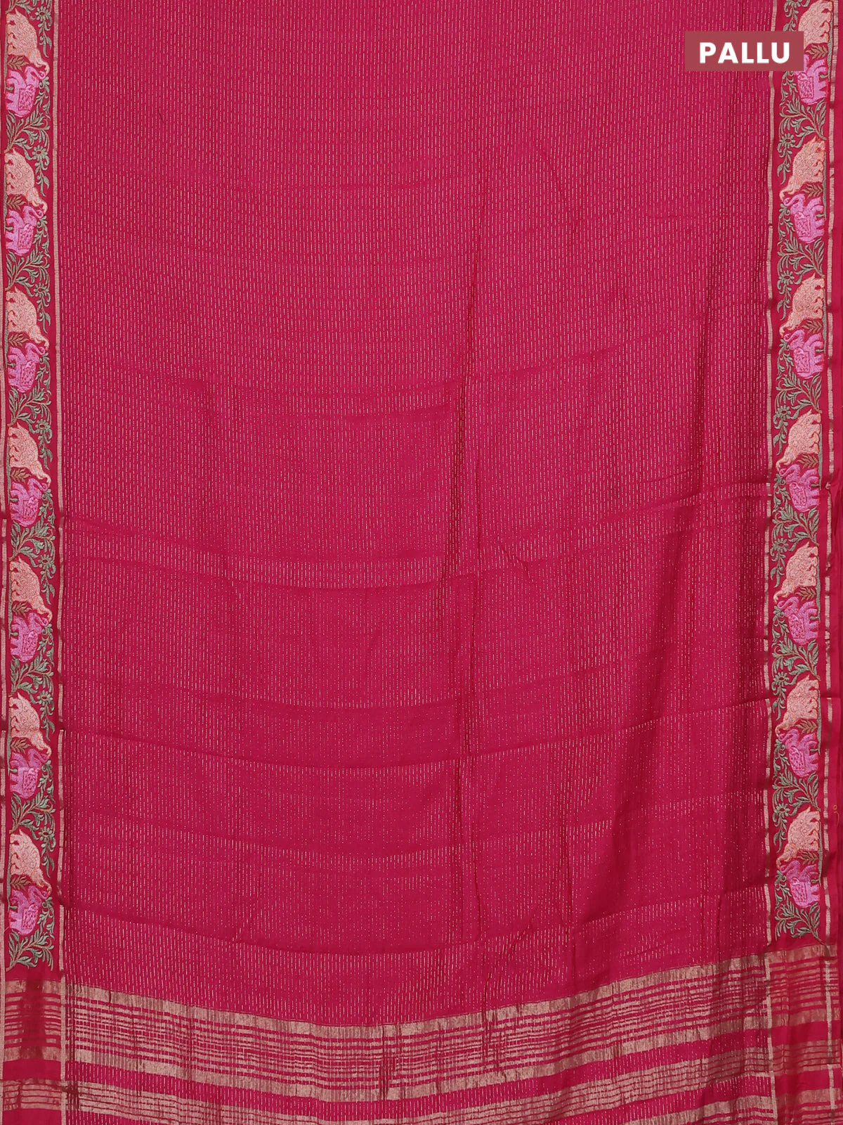Semi chanderi saree pink with allover zari weaves and floral embroidery border - Image 3