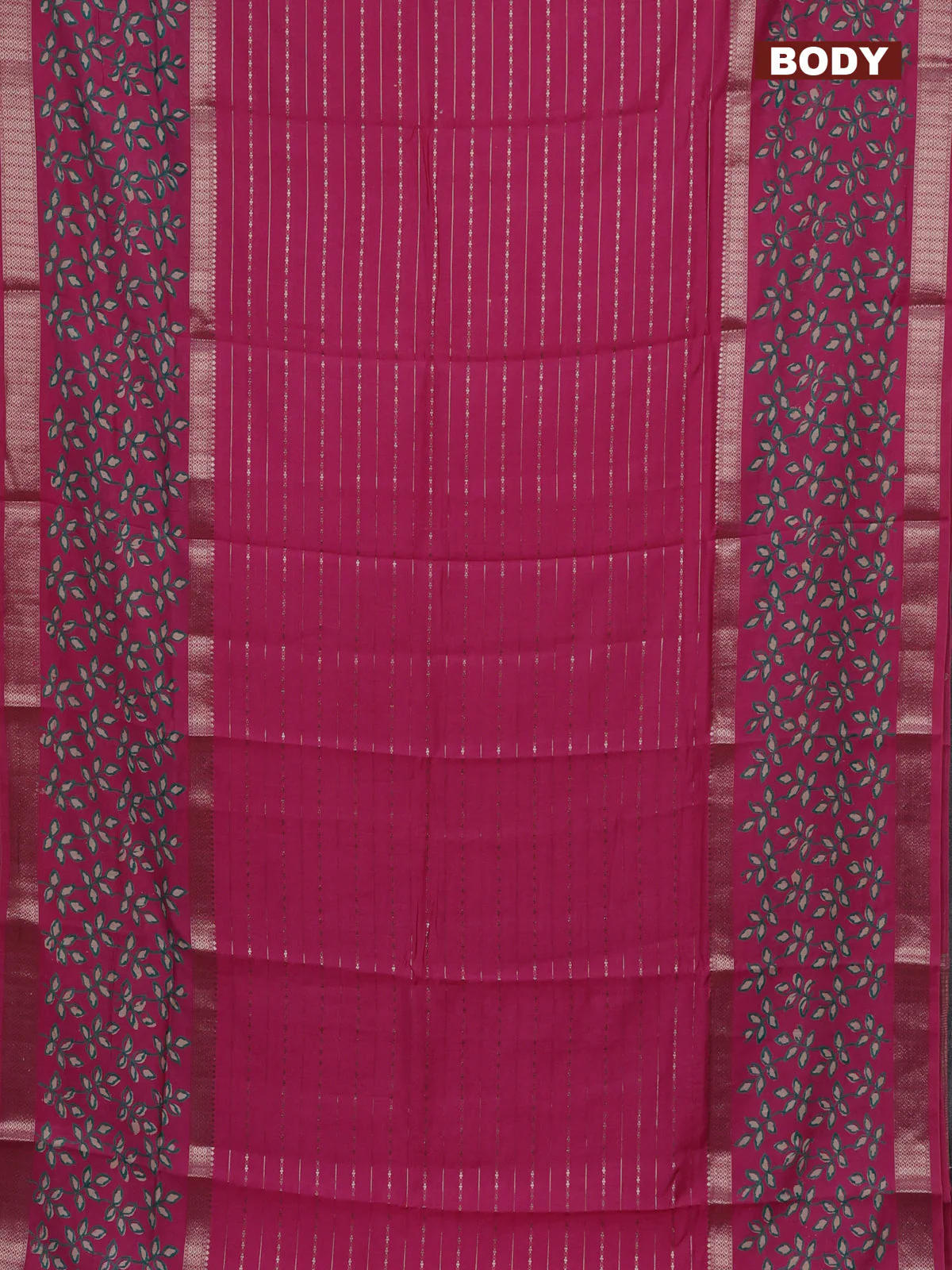 Semi chanderi saree pink with allover zari weaves and long printed zari border - Image 2