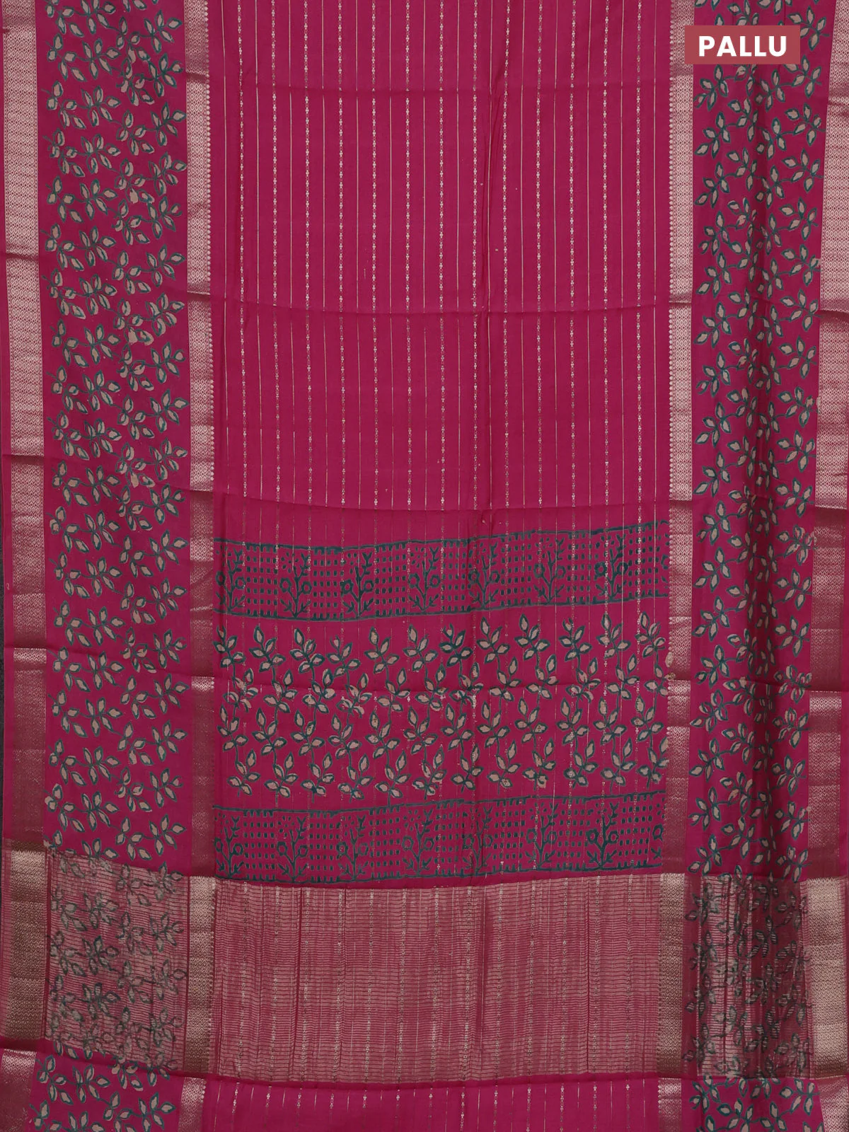 Semi chanderi saree pink with allover zari weaves and long printed zari border - Image 3