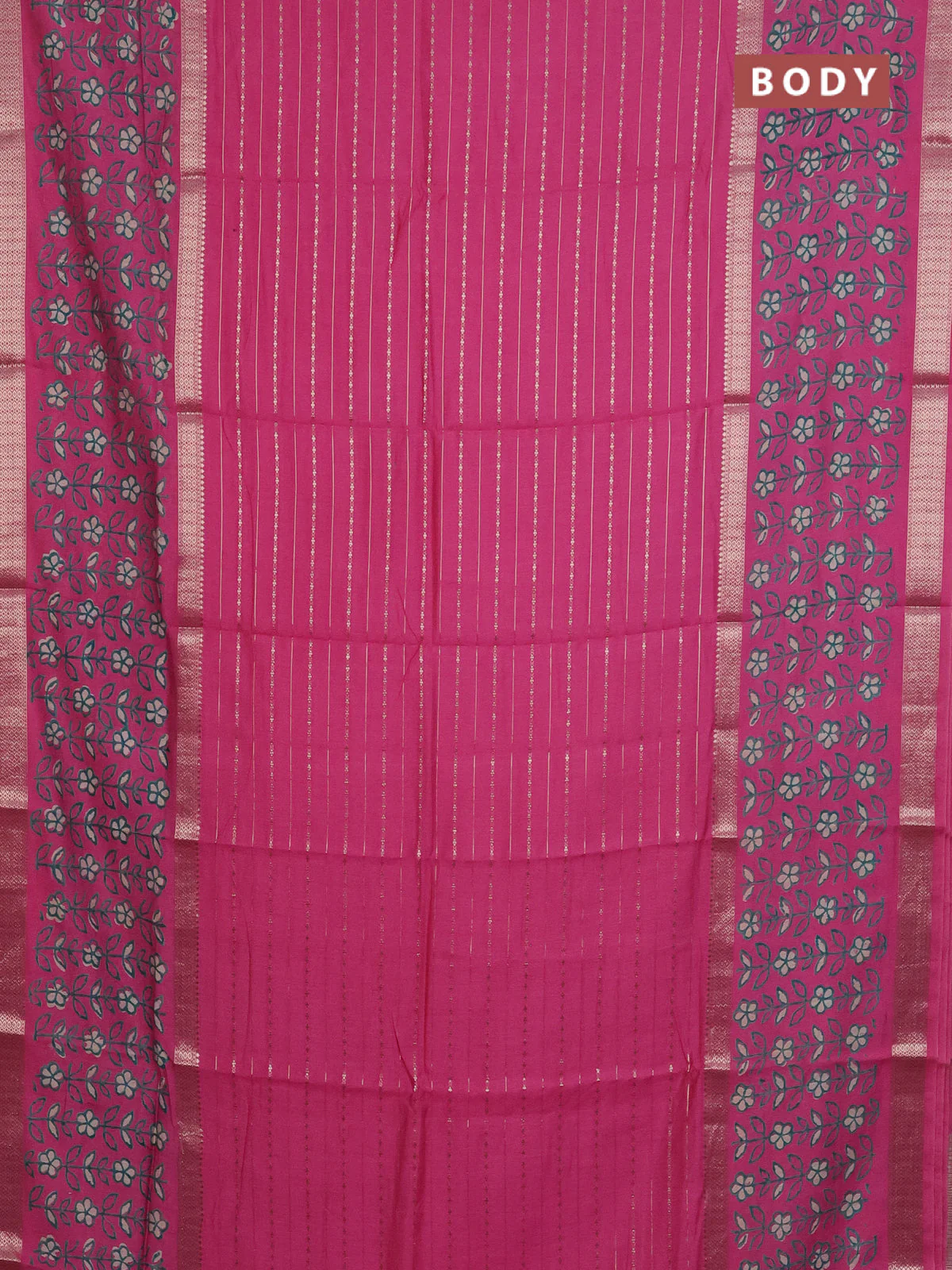 Semi chanderi saree pink with allover zari weaves and long printed zari border - Image 2