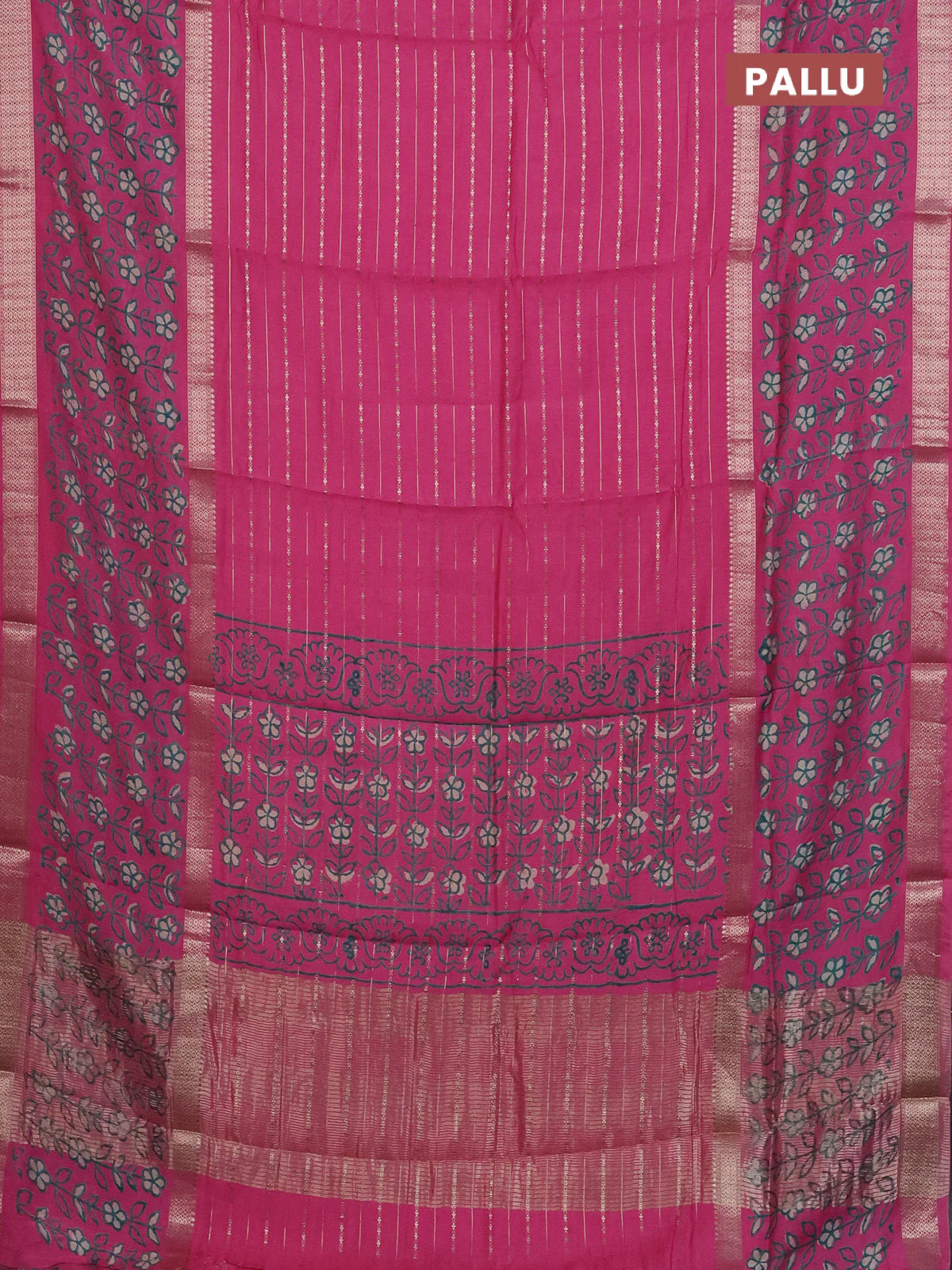 Semi chanderi saree pink with allover zari weaves and long printed zari border - Image 3