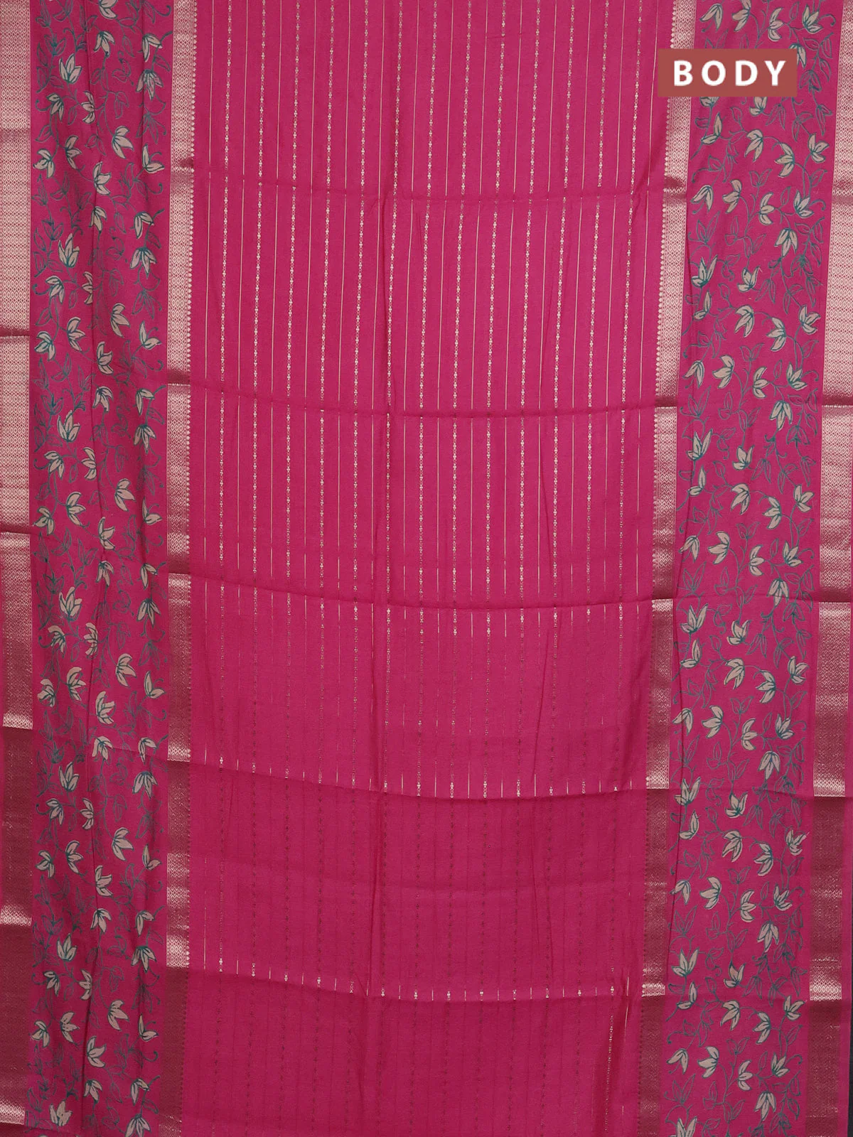 Semi chanderi saree pink with allover zari weaves and long rettapet zari woven printed border - Image 2