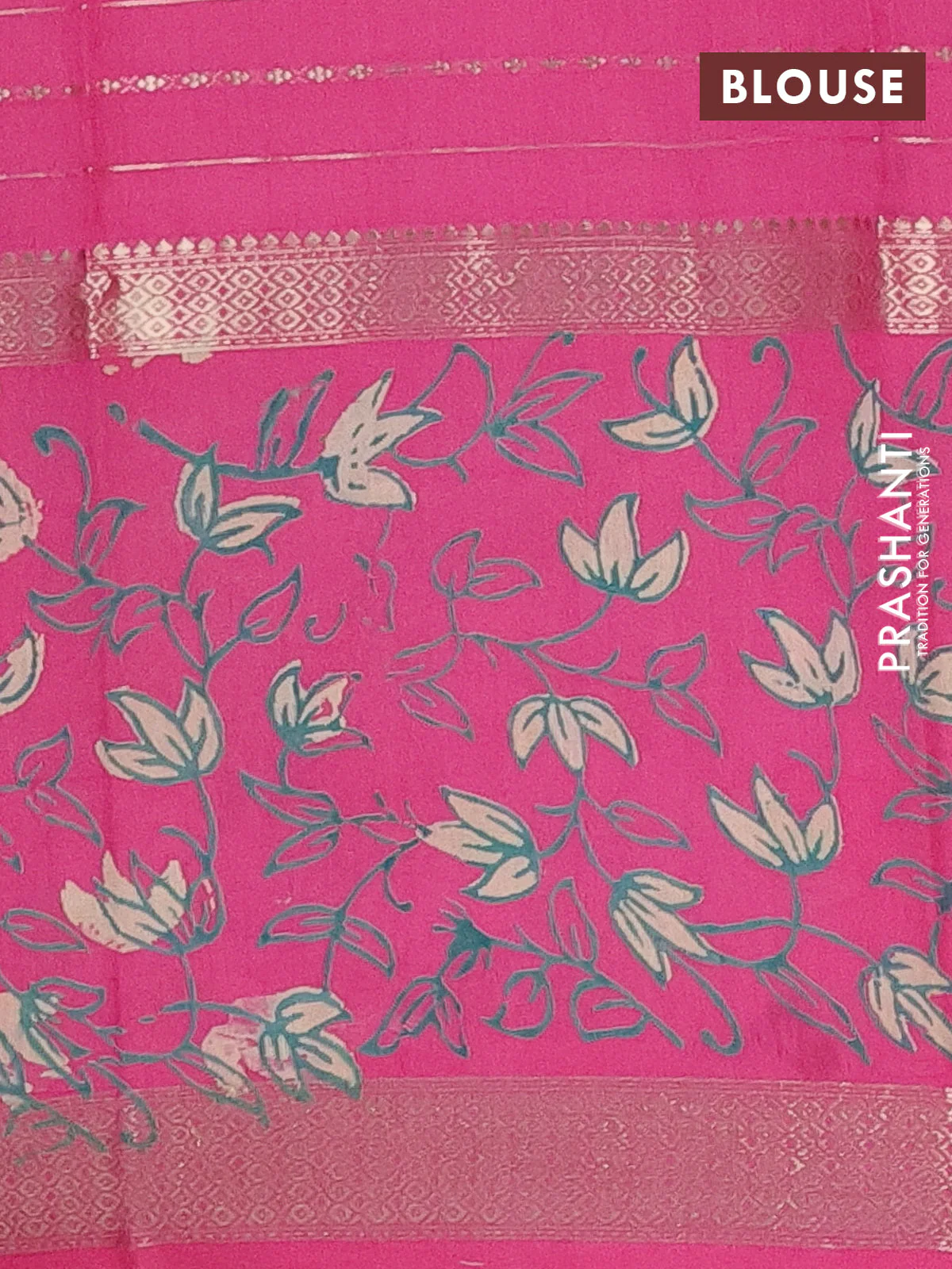 Semi chanderi saree pink with allover zari weaves and long rettapet zari woven printed border - Image 4
