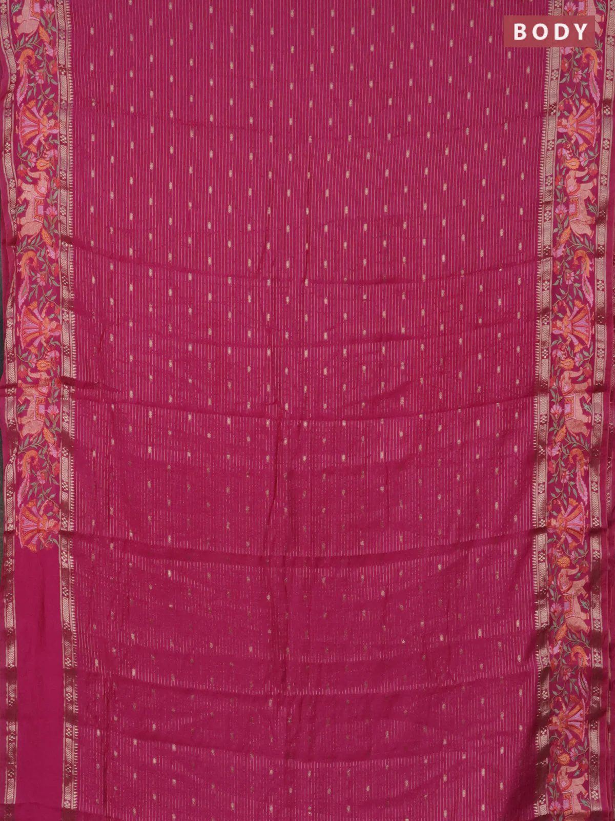 Semi chanderi saree pink with allover zari weaves & buttas and embroidery border - Image 2