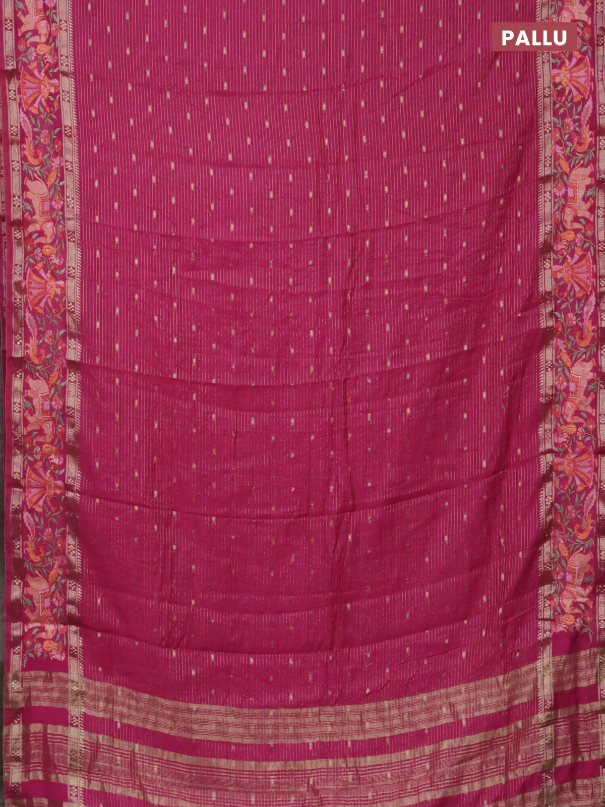 Semi chanderi saree pink with allover zari weaves & buttas and embroidery border - Image 3