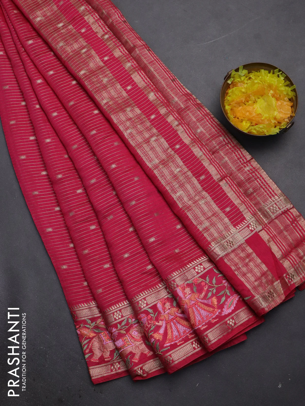 Semi chanderi saree pink with allover zari weaves & buttas and embroidery border